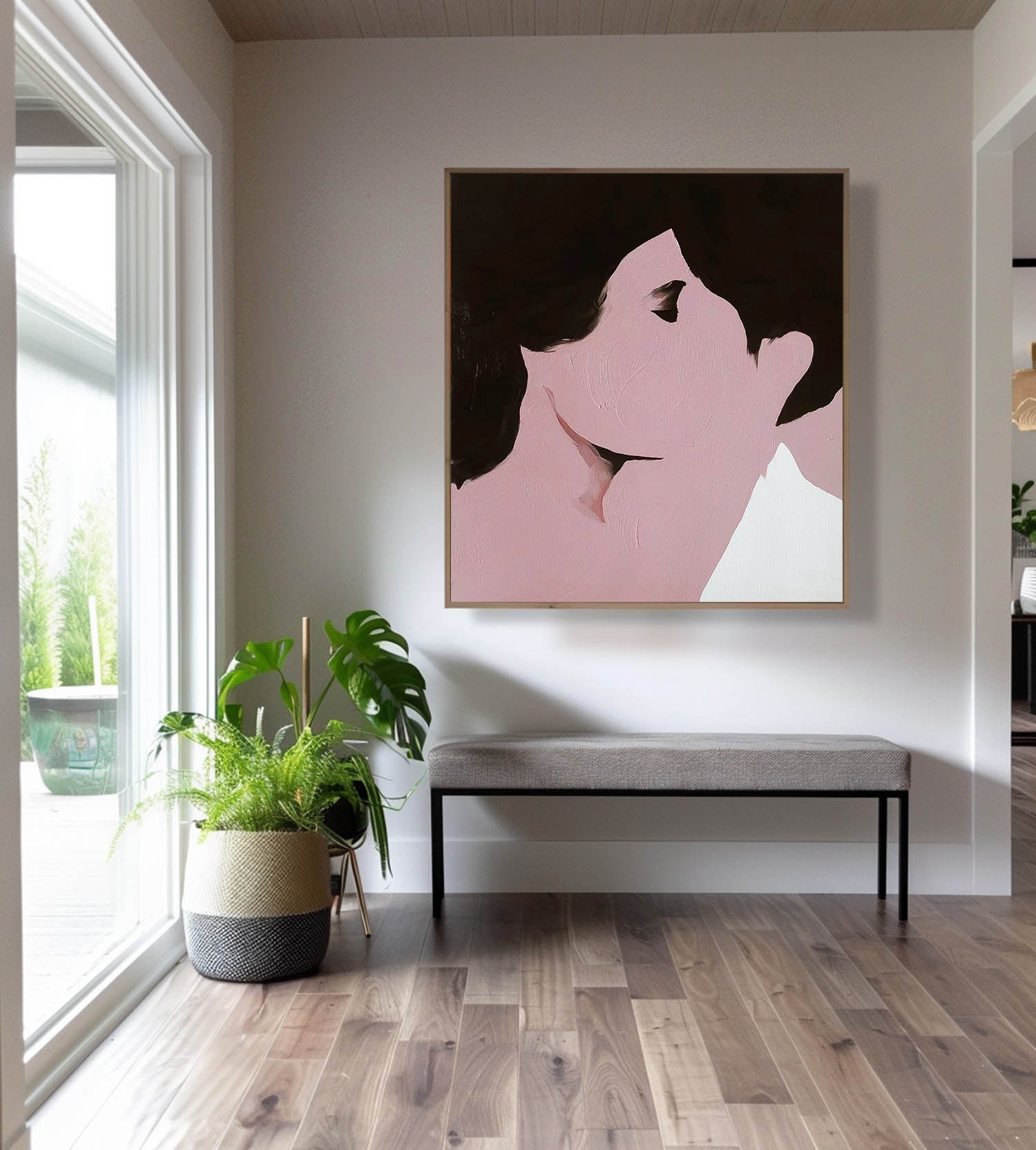 Abstract Wall Art Square Man And Woman Kissing Original Minimalism Painting Canvas Large Artwork