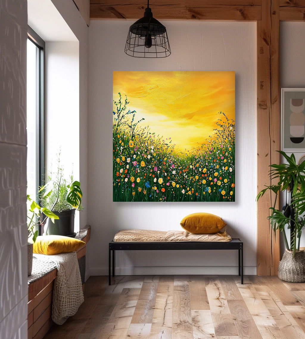 Large Textured Wall Art Floral Painting on Canvas Original Flower Bush Botanical Square Artwork