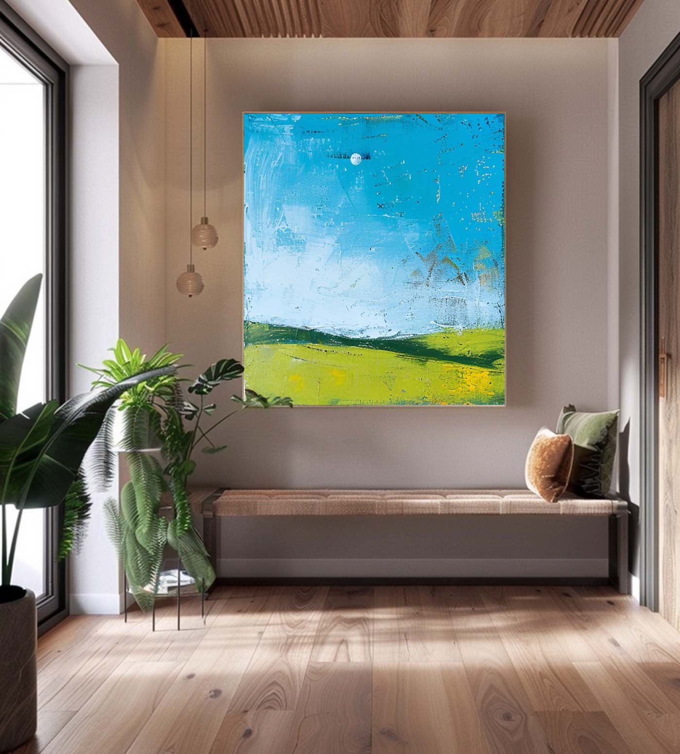 Square Modern Nature Art Large Abstract Green Field Oil Painting On Canvas Original Wall Art Home Decor