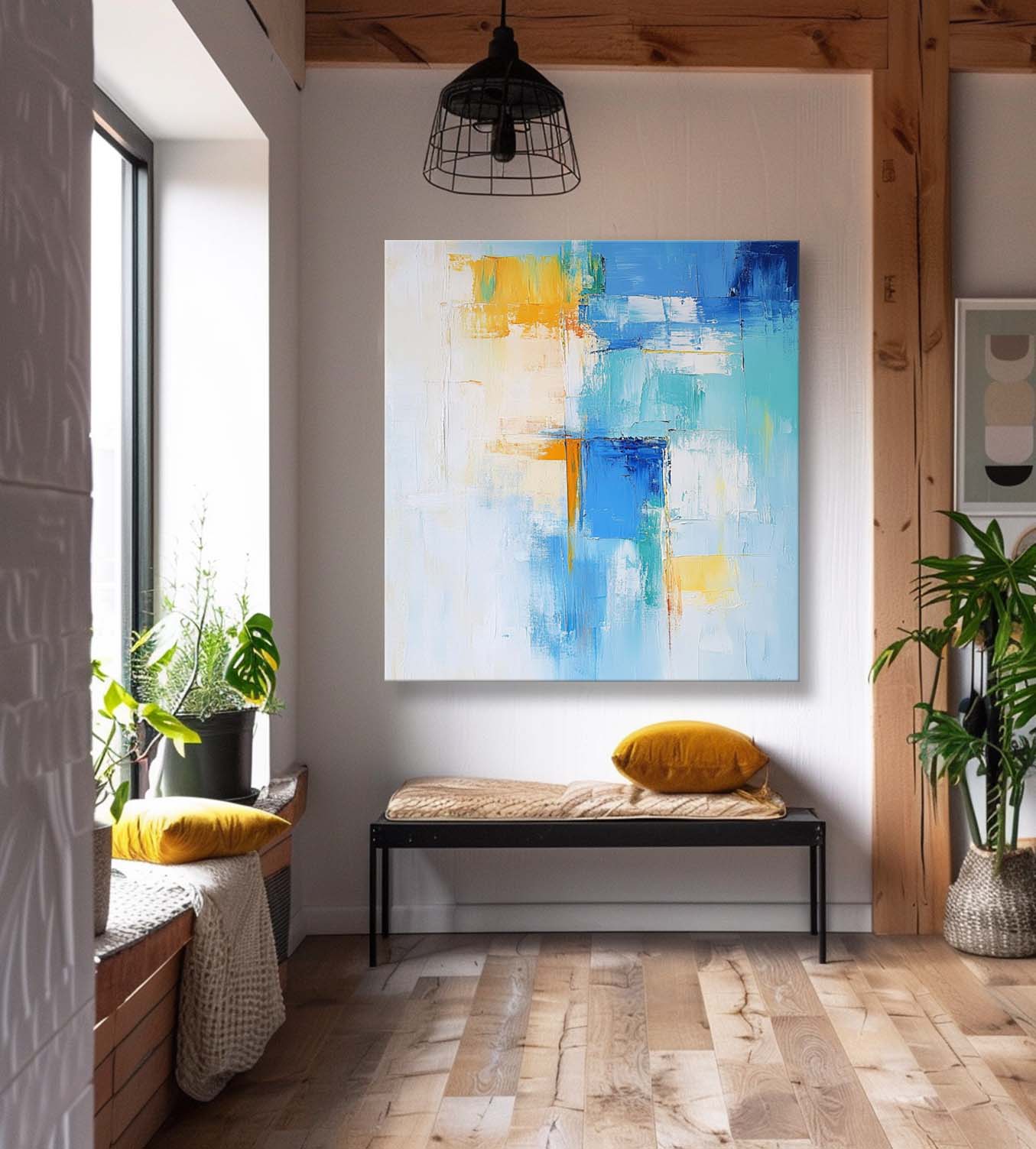 Contemporary Abstract Oil Painting Canvas Color Large Square Texture Abstract Wall Art Framed For Living Room