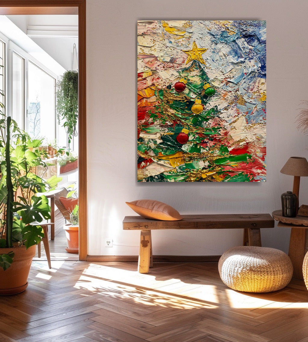 Colorful Acrylic Painting Original Christmas Tree Painting Texture Abstract Christmas Tree Art Home Decor