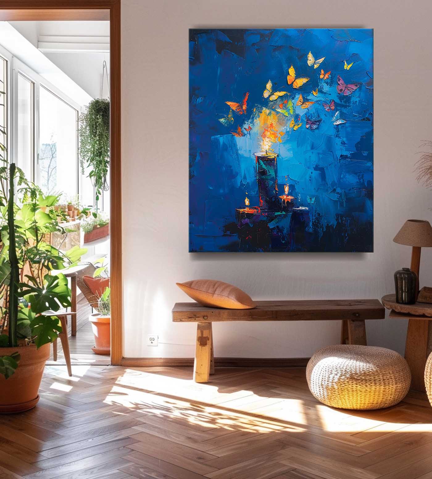 Butterfly By Candlelight Acrylic Painting On Canvas Abstract Still Life Painting Original Artwork Decor