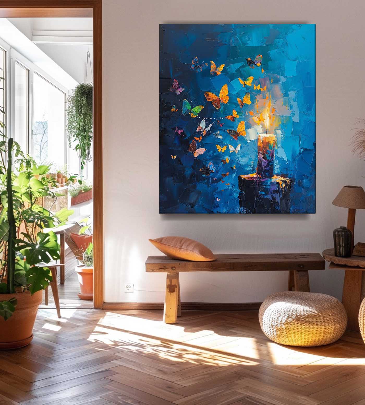 Abstract Still Life Painting Butterfly By Candlelight Acrylic Painting On Canvas Original Artwork Decor