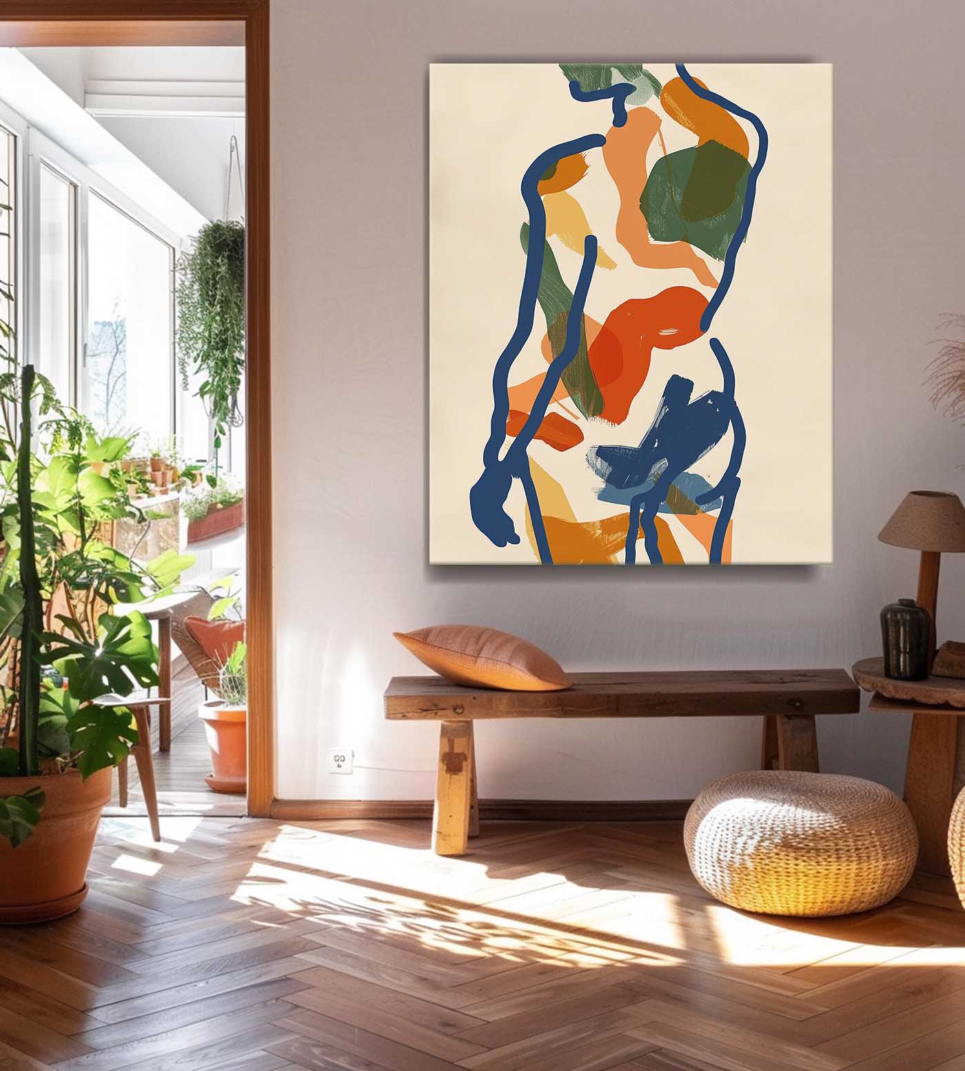 Vibrant Boho Original Abstract Body Line Outline Wall Art Figure Contour Acrylic Painting Minimalism Artwork