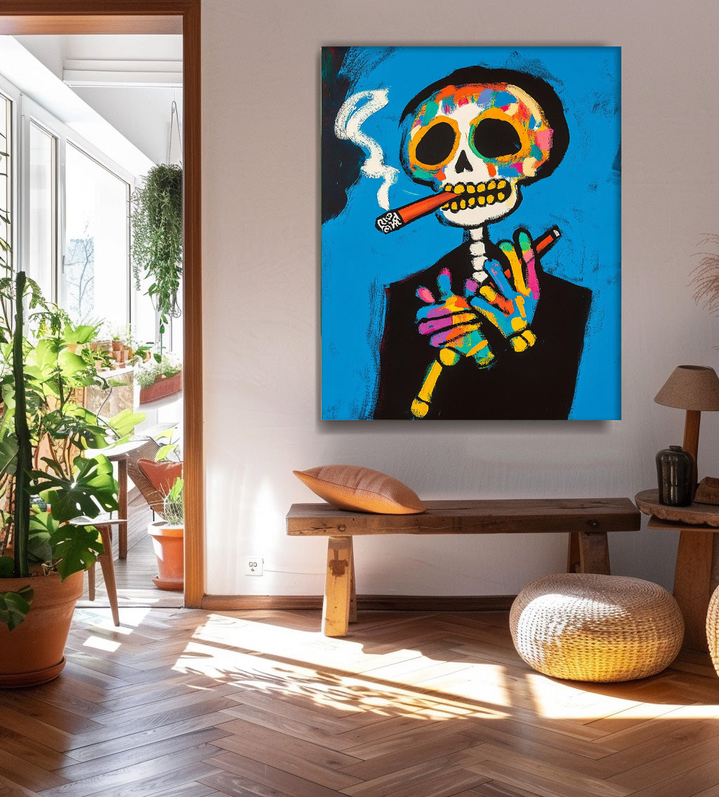 Lovely Skeleton Painting Colorful Original Abstract Wall Art Large Acrylic Painting Framed Unique Home Decor