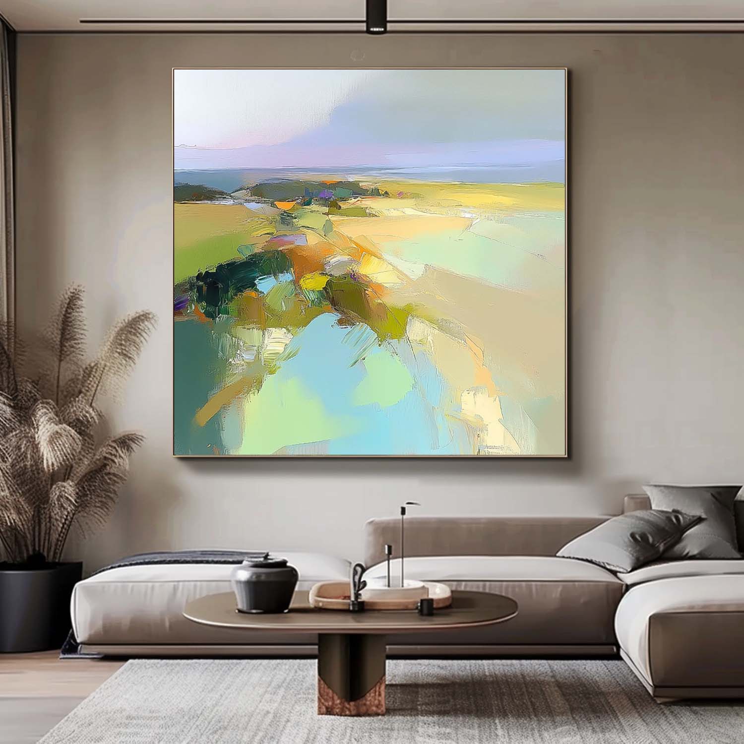 Abstract Texture Canvas Wall Art Abstract Landscape Scraper painting Large Modern Green Minimalist Painting