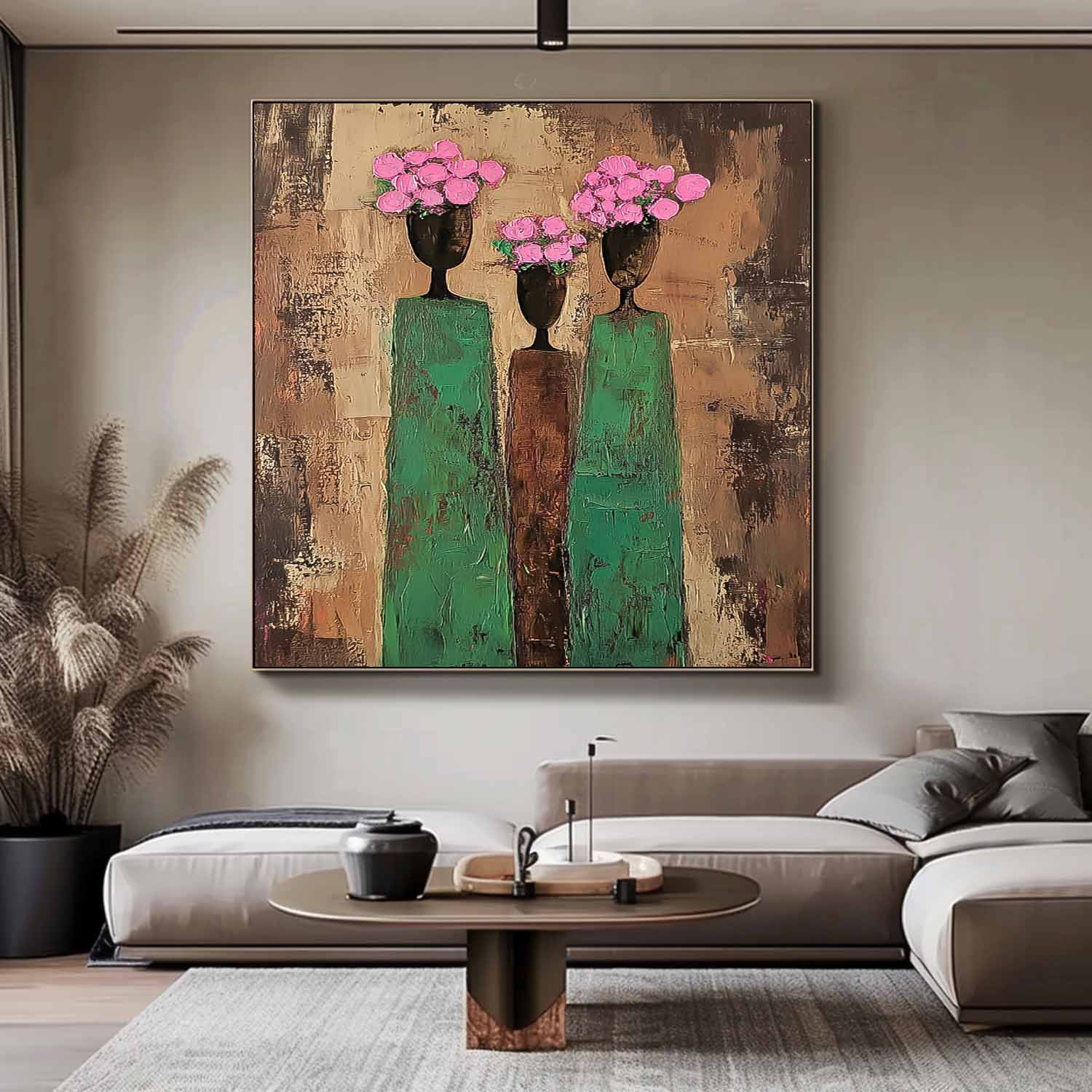 Abstract Simple Characters Artwork Original Retro Painting Brown Modern People Silhouette Wall Art