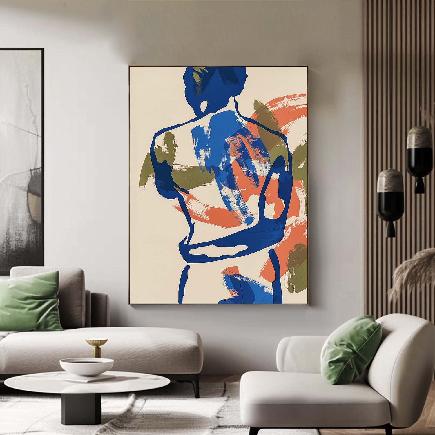 Original Abstract Color Body Line Outline Wall Art Figure Back Contour Acrylic Painting Minimalism Artwork