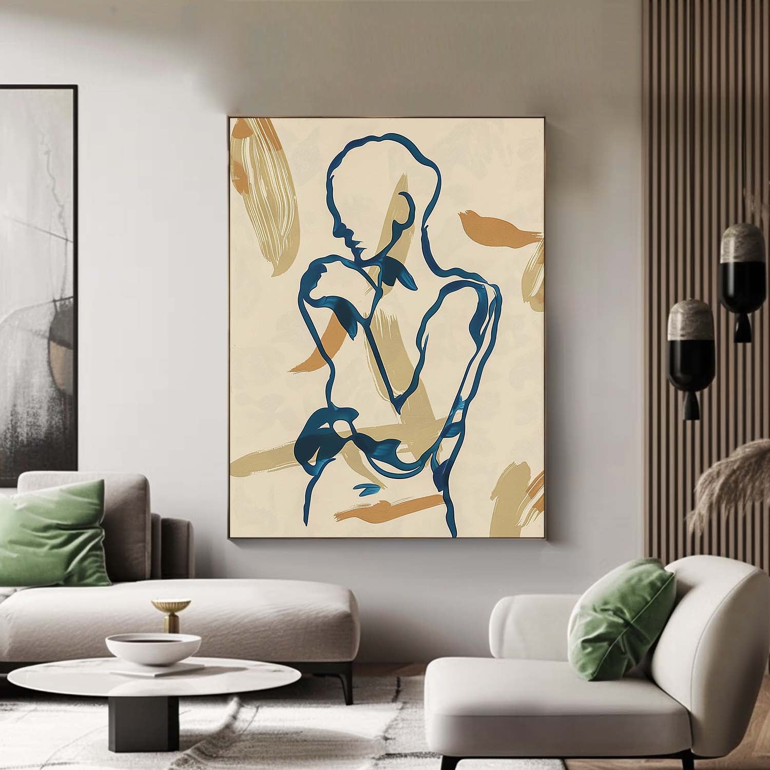 Figure Contour Acrylic Painting Minimalism Artwork Nordic Style Original Abstract Body Line Outline Wall Art