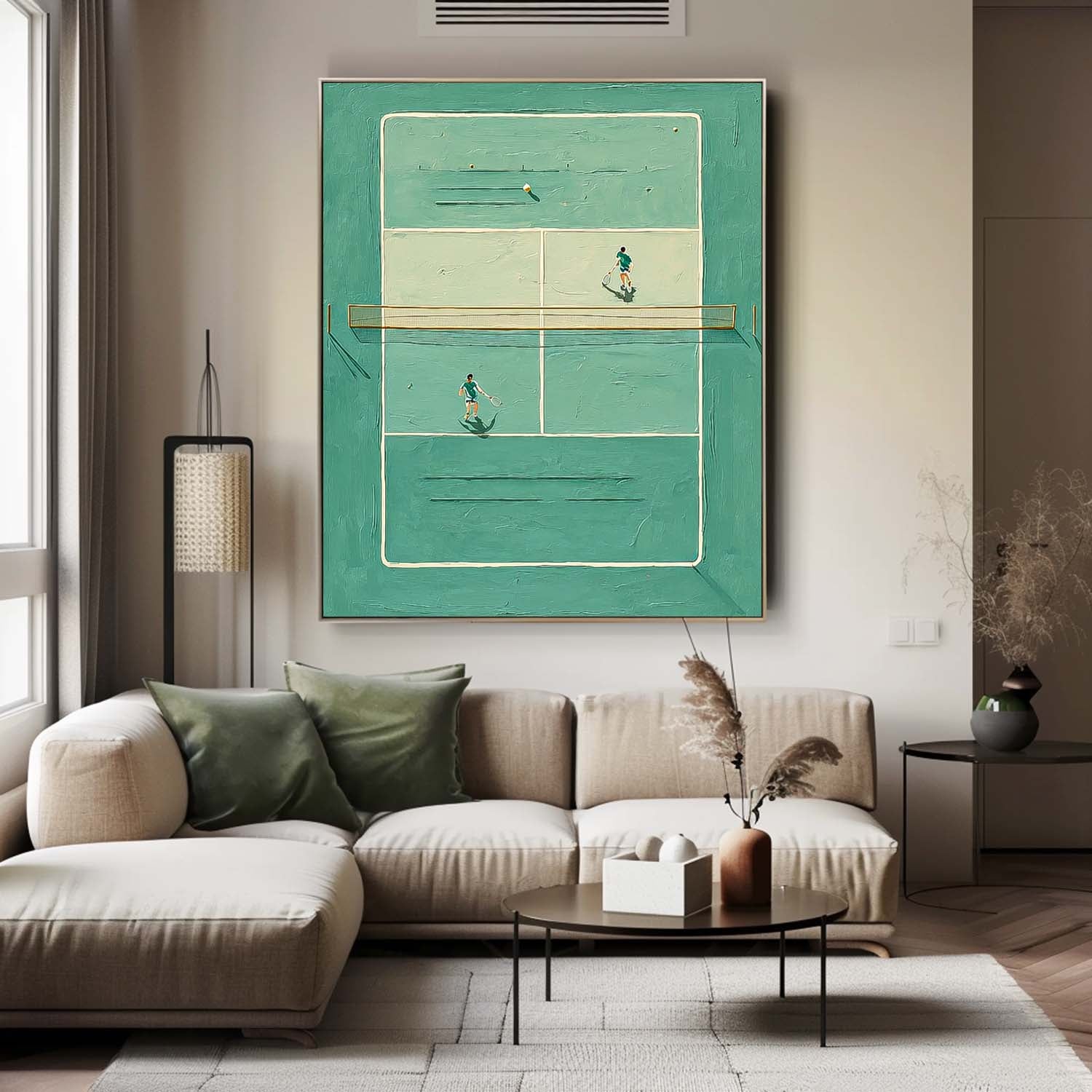 Large Tennis Wall Art Original Green Tennis Court Oil Painting Tennis Lovers Gifts Sports Decor