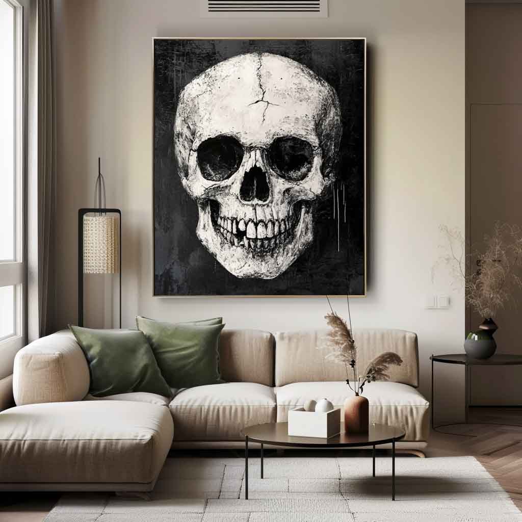 Original Abstract Wall Art Skeleton Painting Cool Tones Large Acrylic Painting Framed Black Gothic Home Decor Artwork