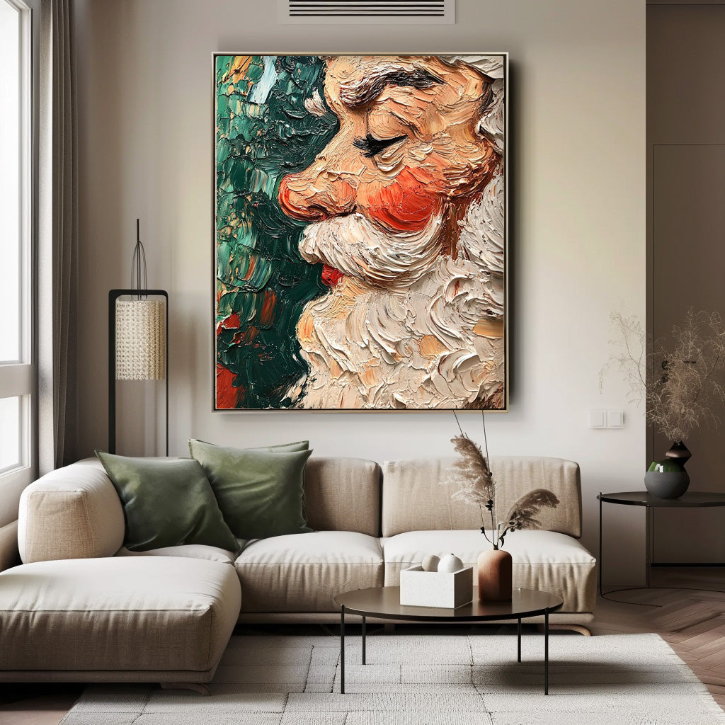 Large Christmas Wall Art Vintage Santa Claus Christmas Tree Texture Cute Santa Xmas Profile painting Holiday Decor