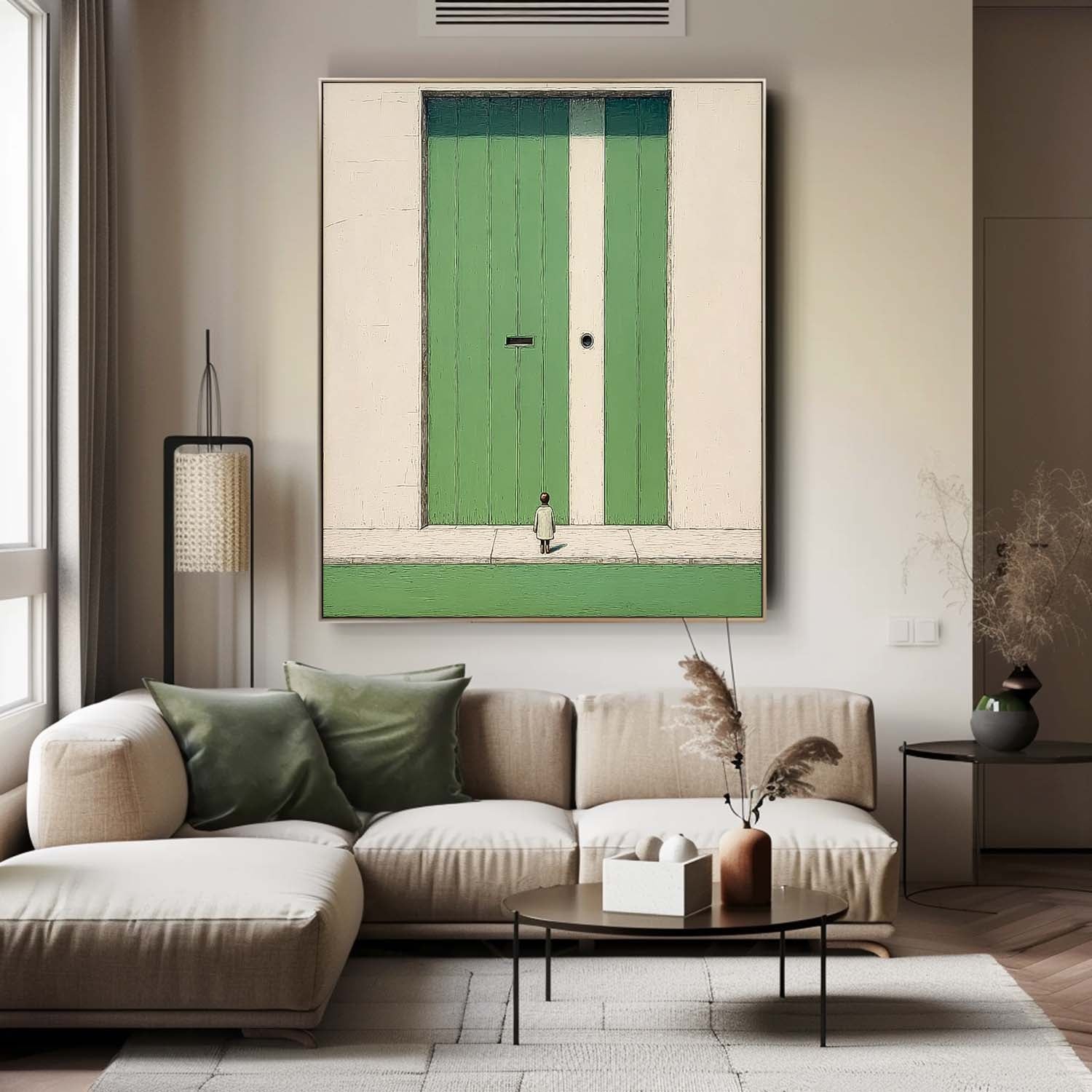 Abstract Acrylic painting Large Architectural Door Painting Framed Original Green Doorway Wall Art