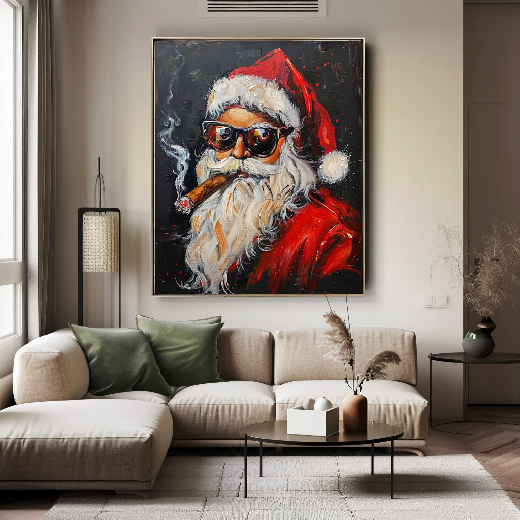Large Christmas Wall Art Vntage Santa Claus Texture Cool Santa Claus Christmas Portrait Holiday Decoration