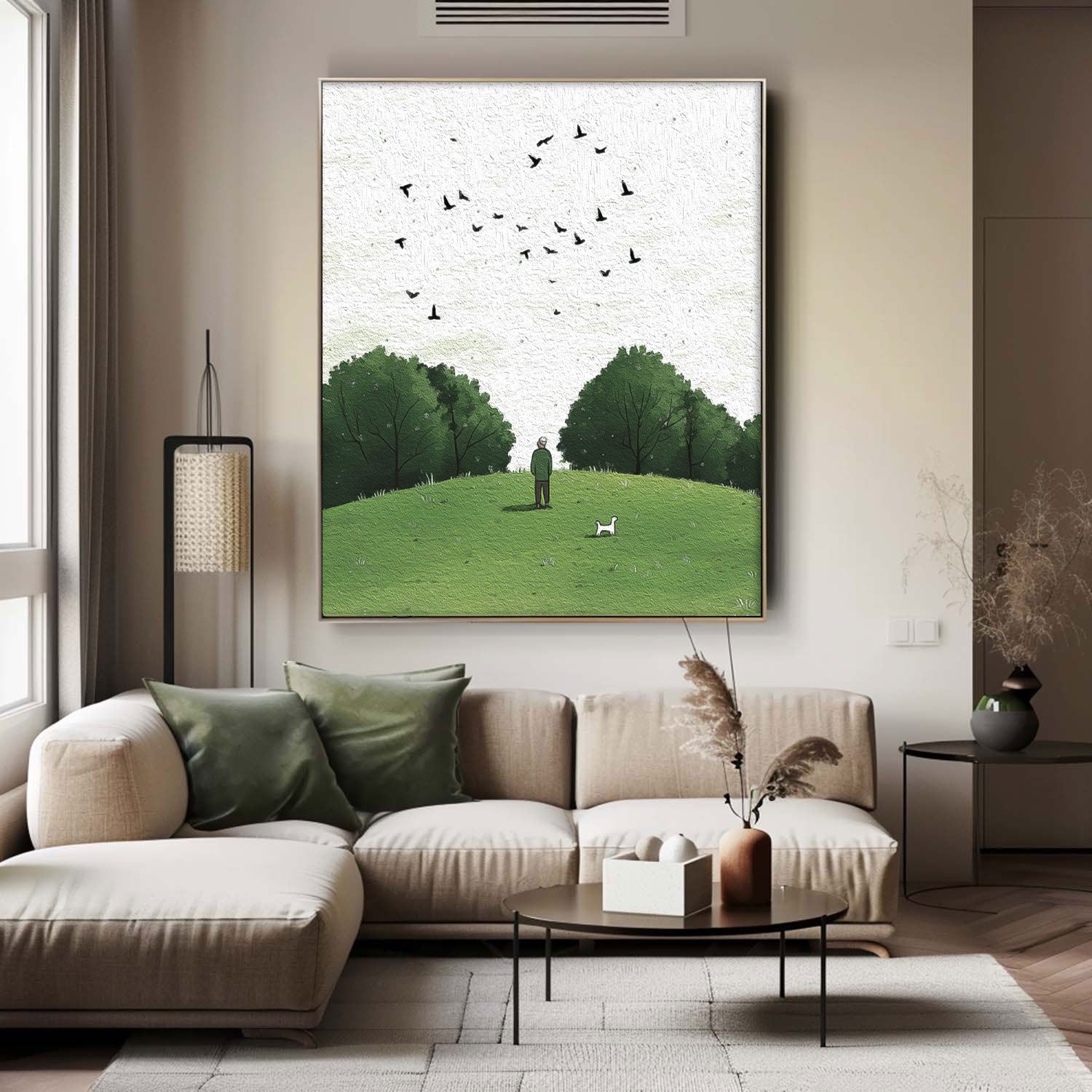 Green Landscape Artwork Large Lawn scenery Painting On Canvas Abstract Comfortable Scenery Oil Painting