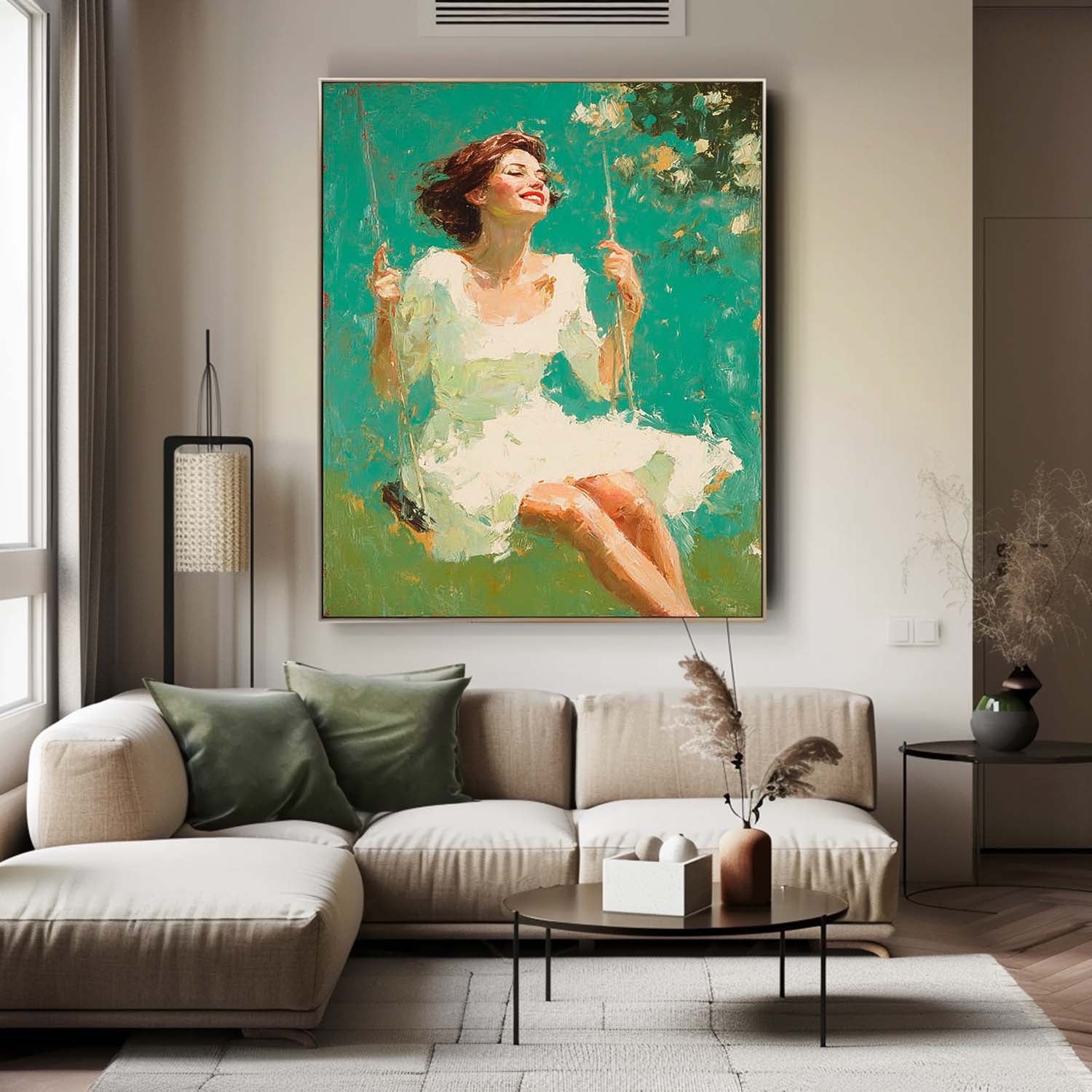 Custom Oil Painting of Woman On Swing Unique Modern Art for Wall Decor One-Of-A-Kind Handpainted Artwork