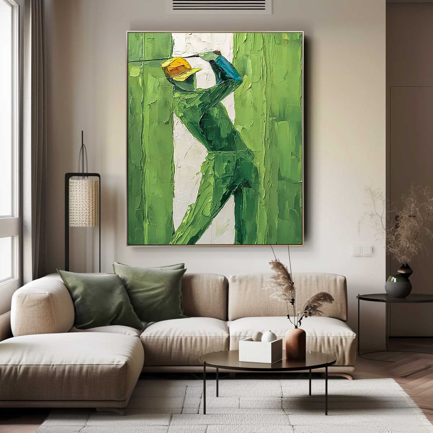 Large People Wall Art Abstract Playing Golf Oil Painting Canvas Original Golf Sports Artwork Home Decor、