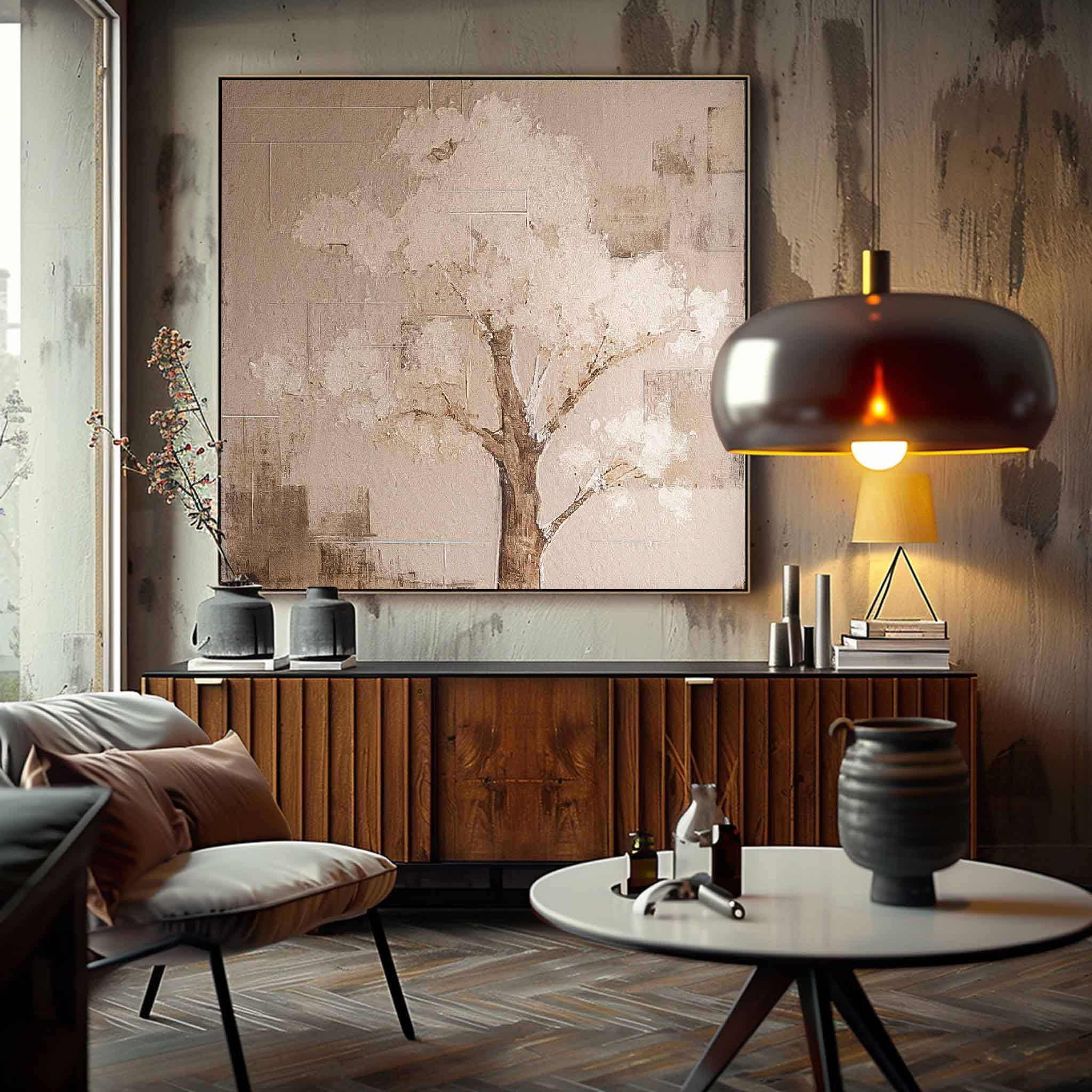 Abstract Tree Wall Art Original Cute Vintage Oil Painting On Canvas Square Acrylic Painting Home Decor