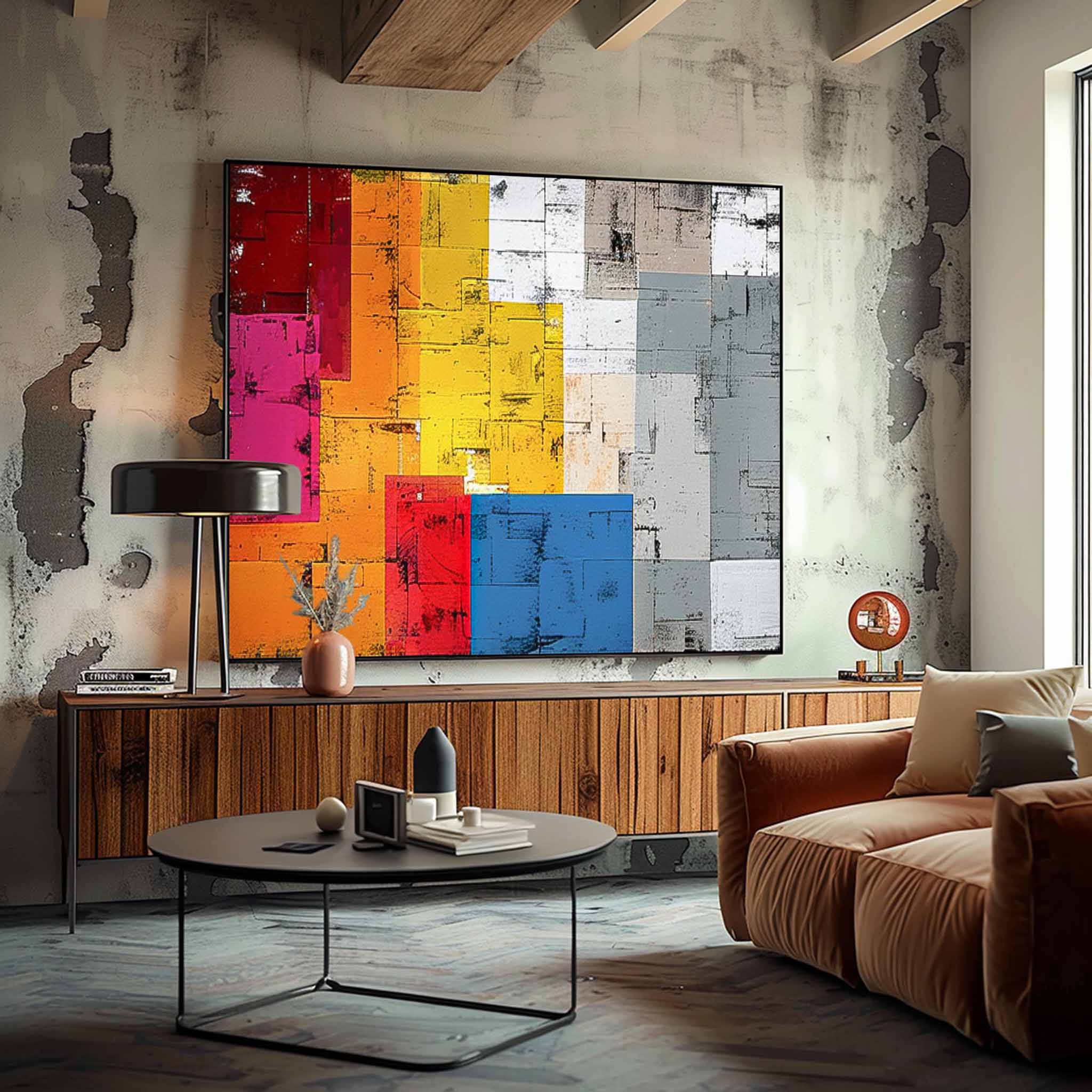 Original Geometry Wall Art Large Retro Abstract Oil Painting Color Buy Abstract Paintings Online Home Decor