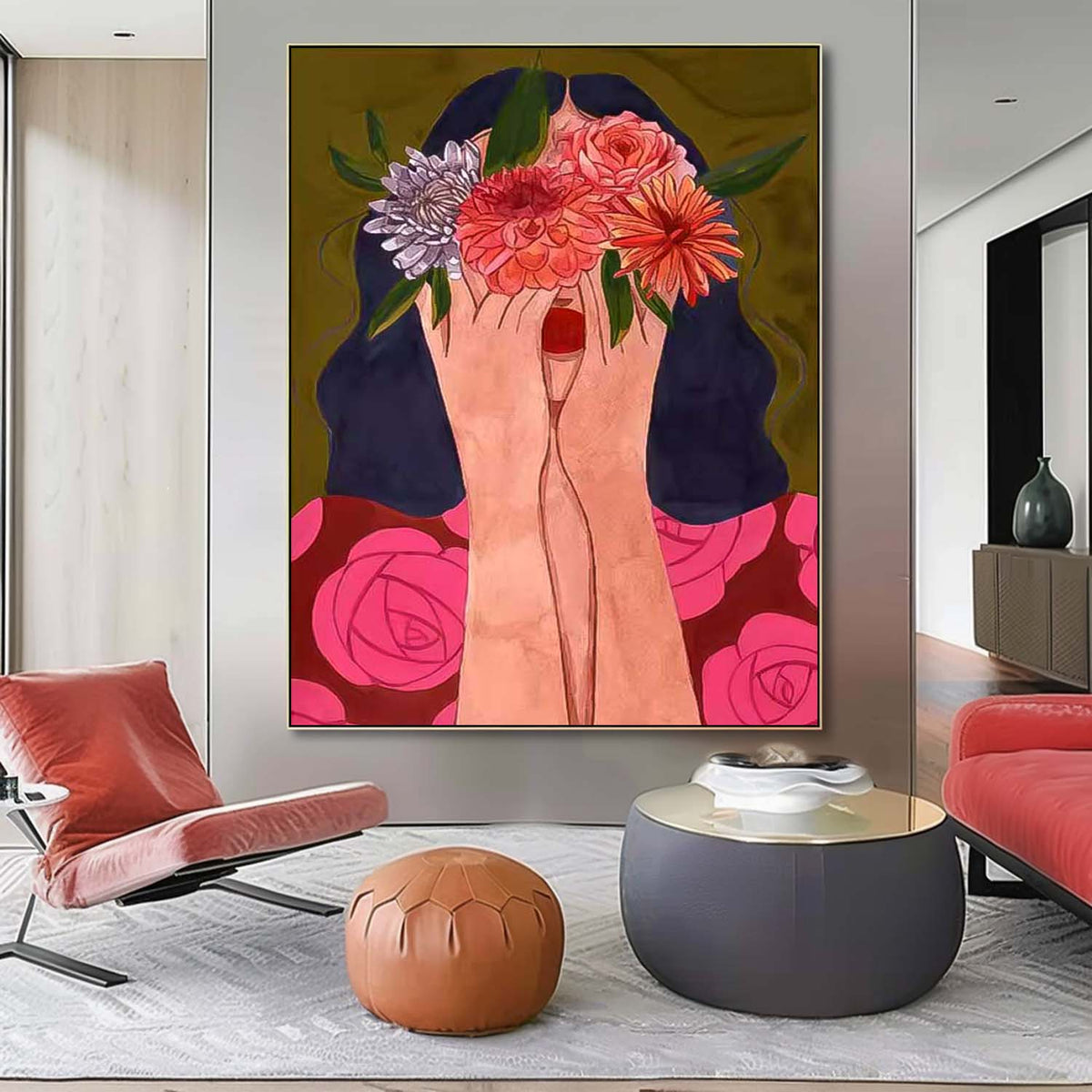 Abstract Character Image Oil Painting On Canvas Original Flower Girl Wall Art Modern Impressionism Art