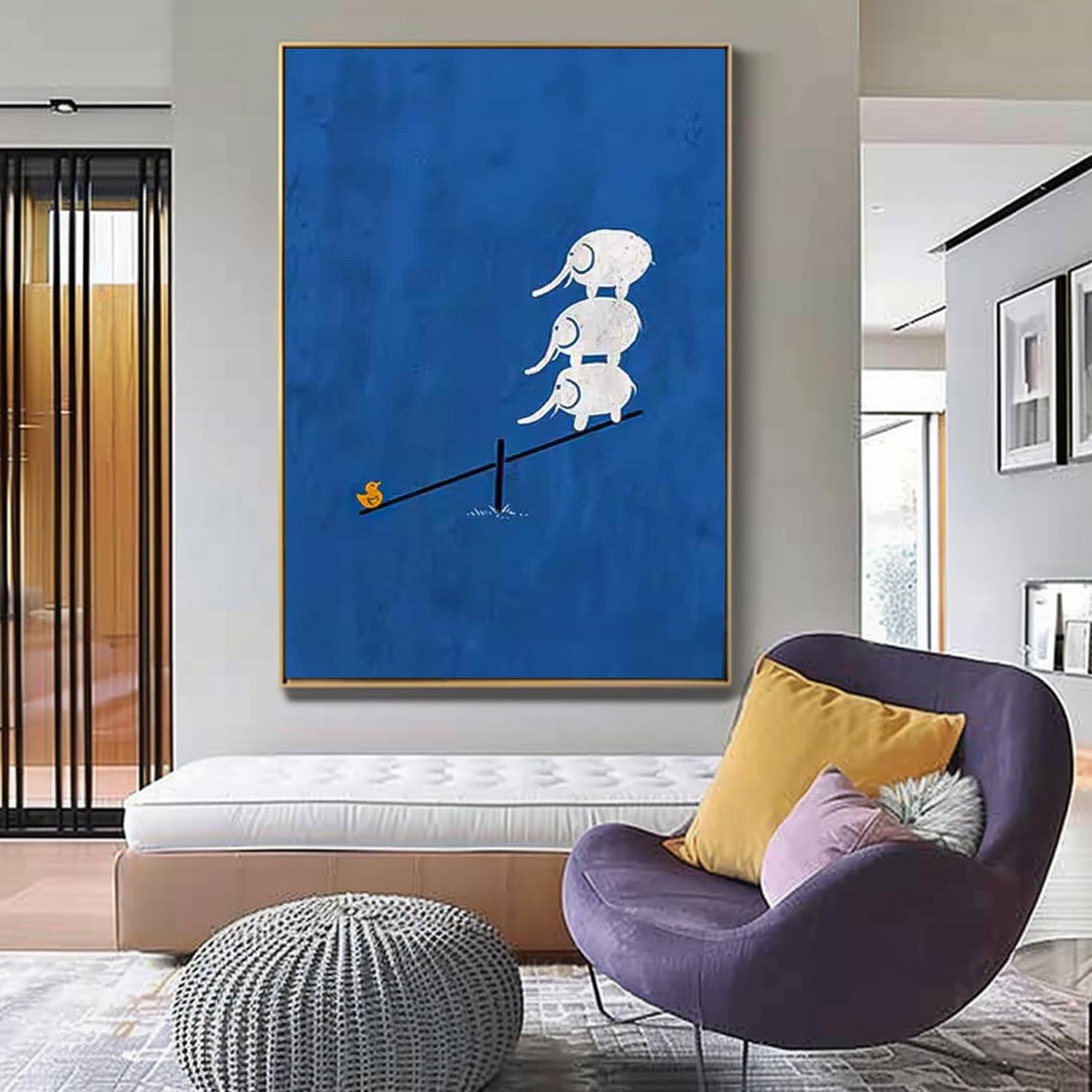 Large Wall Art Texture Minimalist Alistelephant Scale Canvas Oil Painting Abstract Original Blue Artwork