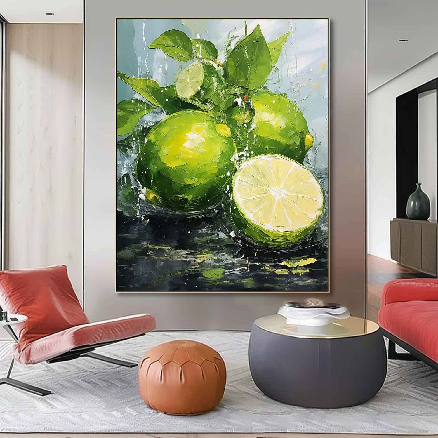 Abstract Still Life Painting On Canvas Large Lime Original Artwork Colorful Fruit Acrylic Painting Gift