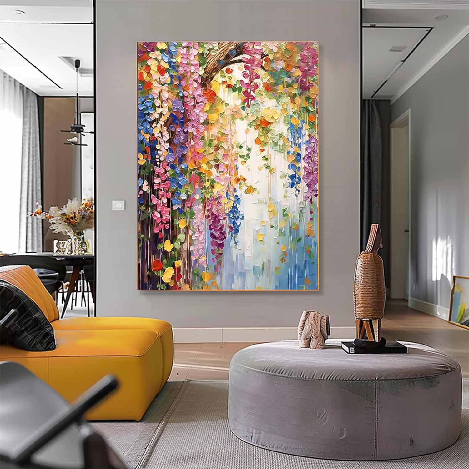 Colorful Petal Abstract Acrylic Painting On Canvas Contemporary Flower Waterfall Wall Art Spring Artwork