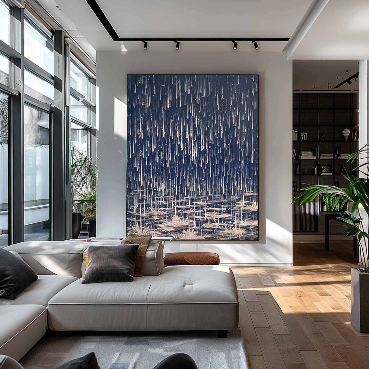 Realism Rain Abstract Wall Art Large Contemporary Raindrop Abstract Landscape Acrylic Painting On Canvas