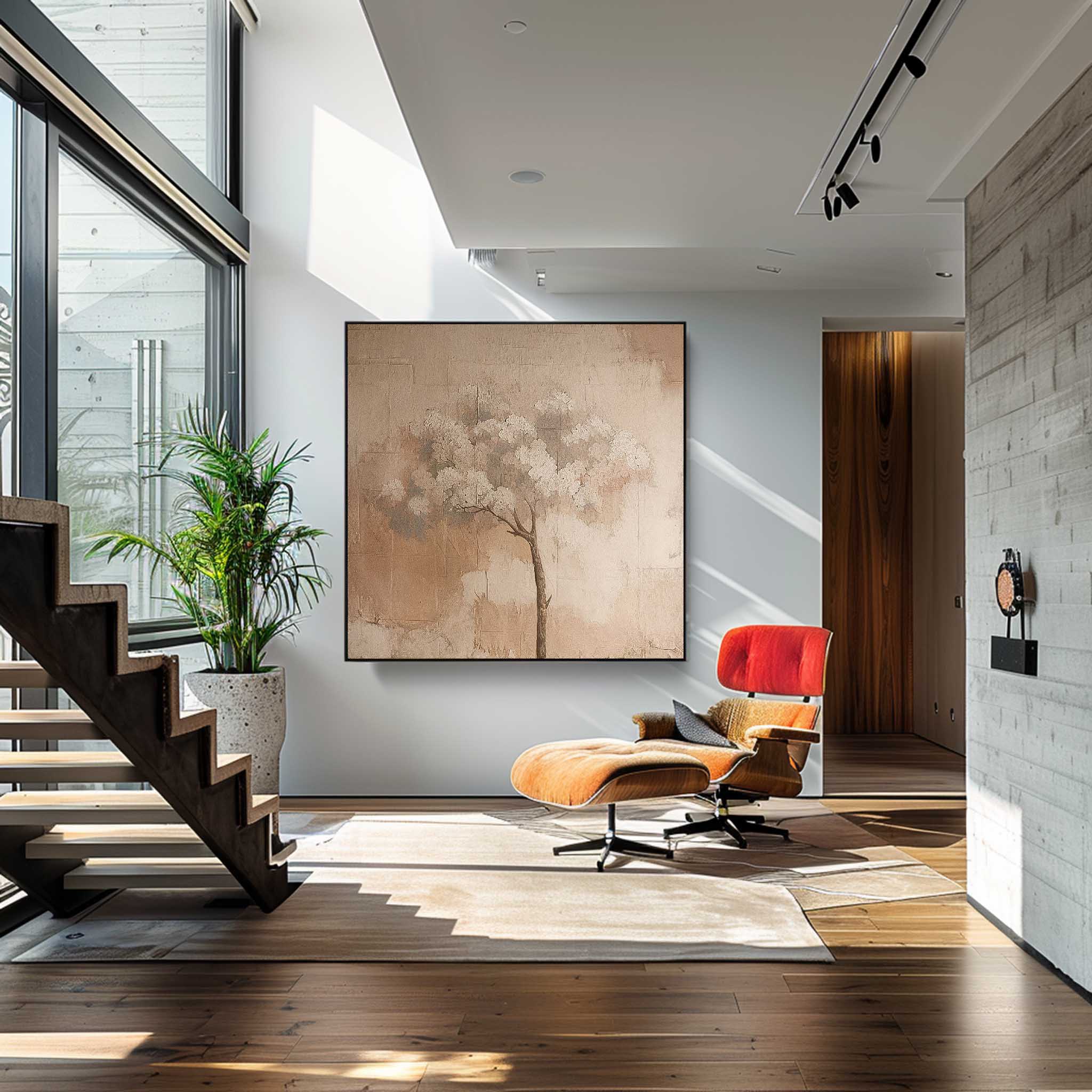 Original Cute Vintage Oil Painting On Canvas Abstract Tree Wall Art Square Acrylic Painting For Sale