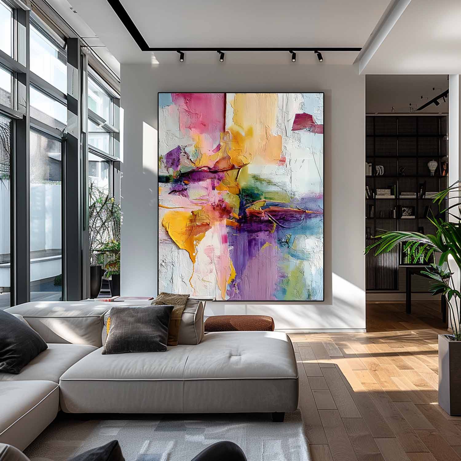 Original Scraper Oil Painting Bright Color Texture Acrylic painting Abstract Large Wall Art Fashion Art
