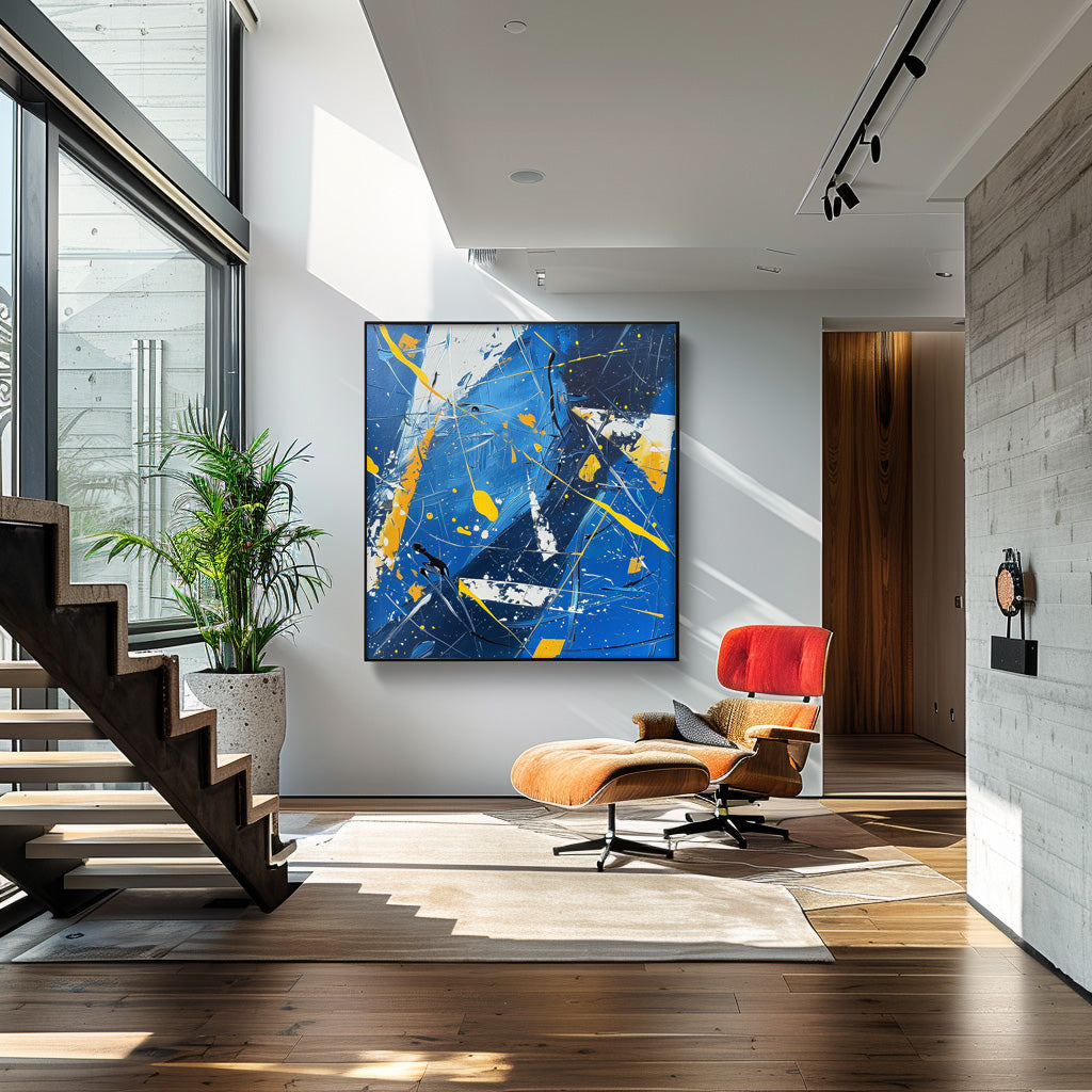 Warm Blue Square Graffiti Acrylic Painting Canvas Great scraper Abstract Art Original Painting Home Decor