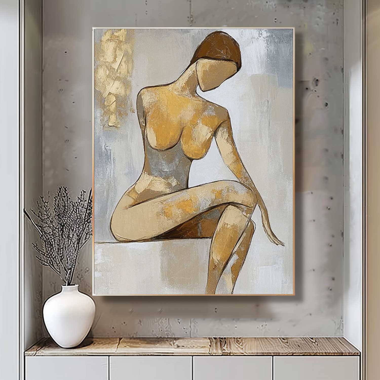 Abstract Lady Artwork Large Character Outline Acrylic Painting Original Contemporary Woman Wall Art Framed