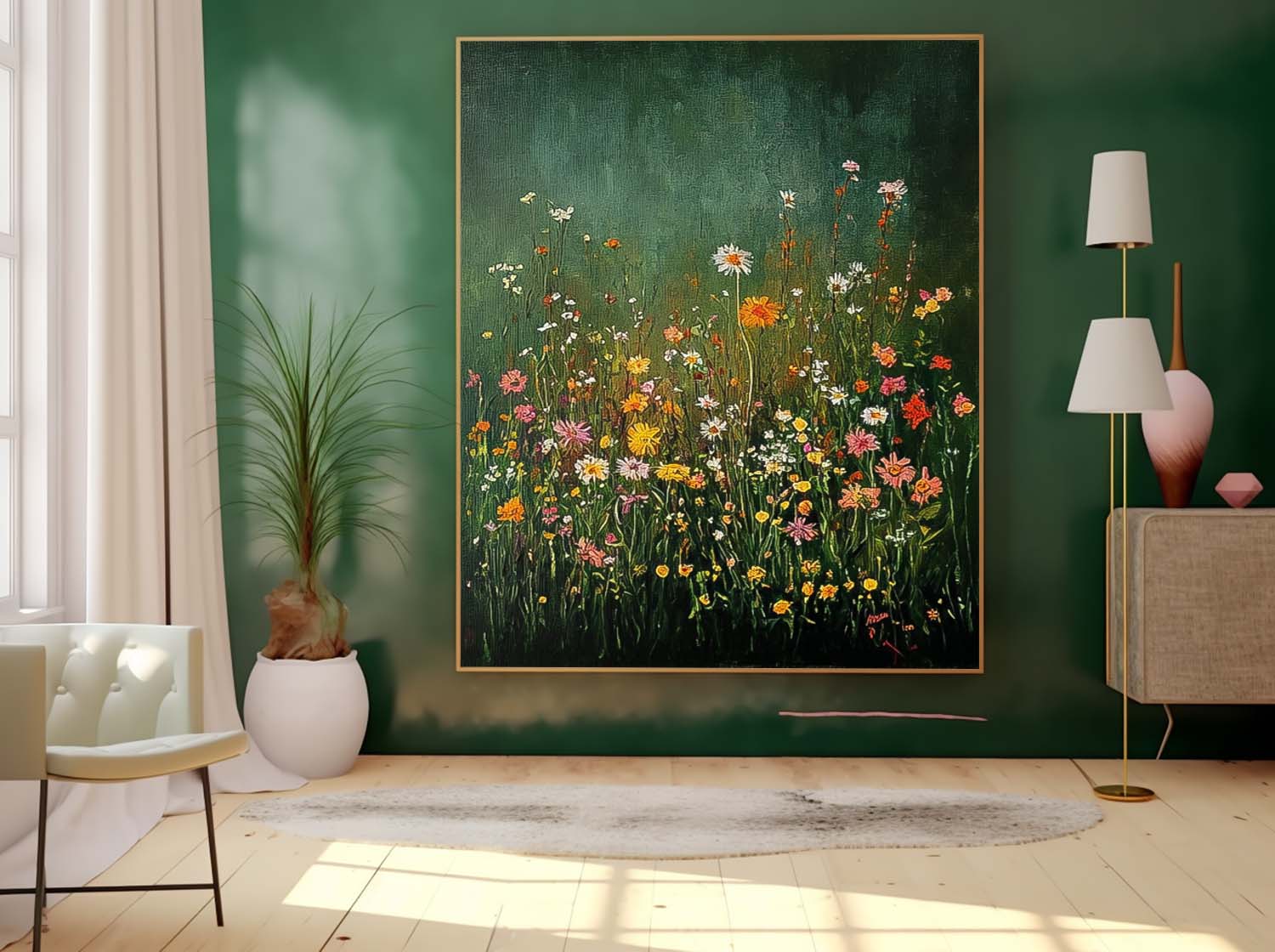 Beautiful colorful Flowers Artwork Big Original Texture Abstract Flower Oil Painting On Canvas Framed