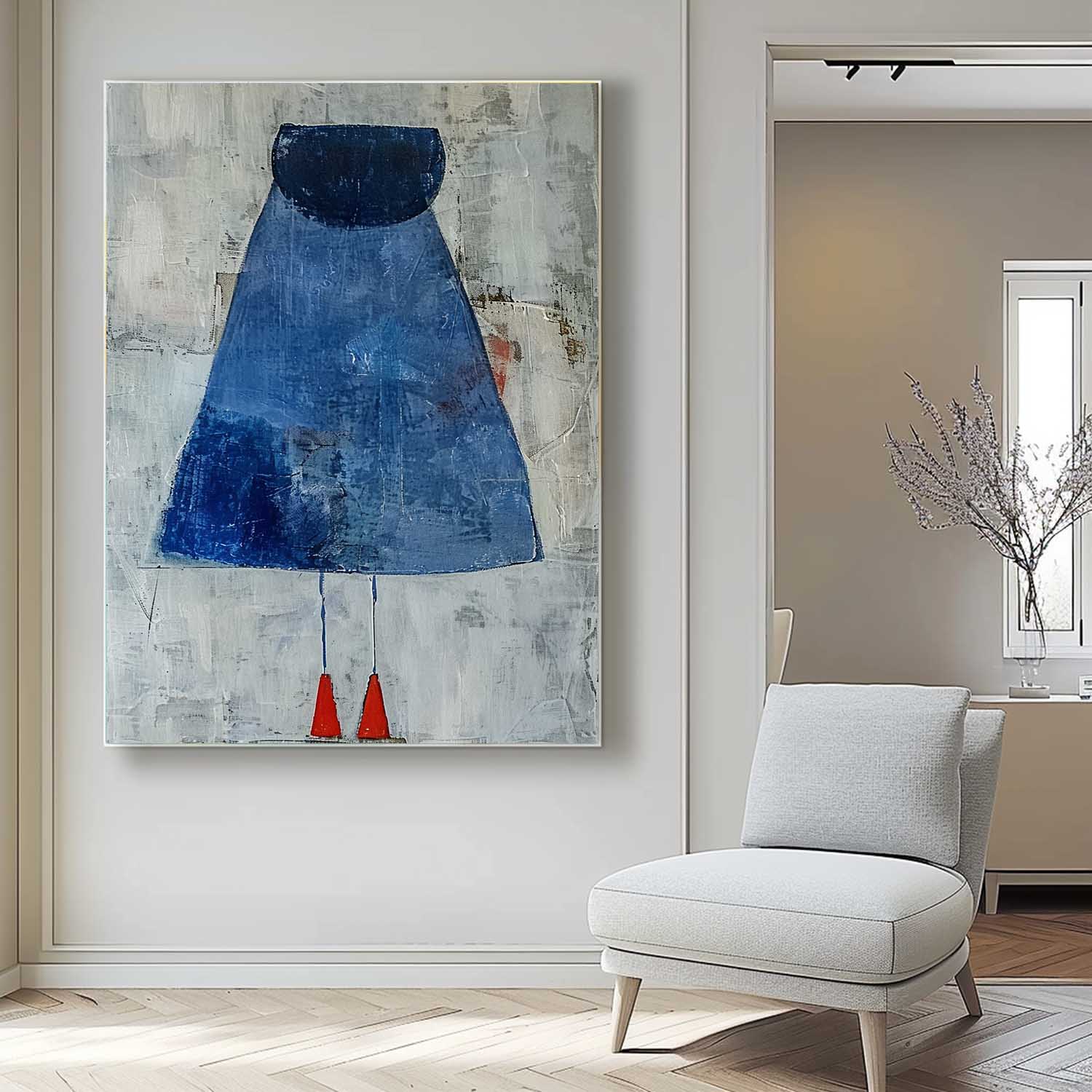 Original Minimalist Artwork Large Vintage Blue Skirt Wall Art Abstract Dark Aesthetic Canvas Oil Painting