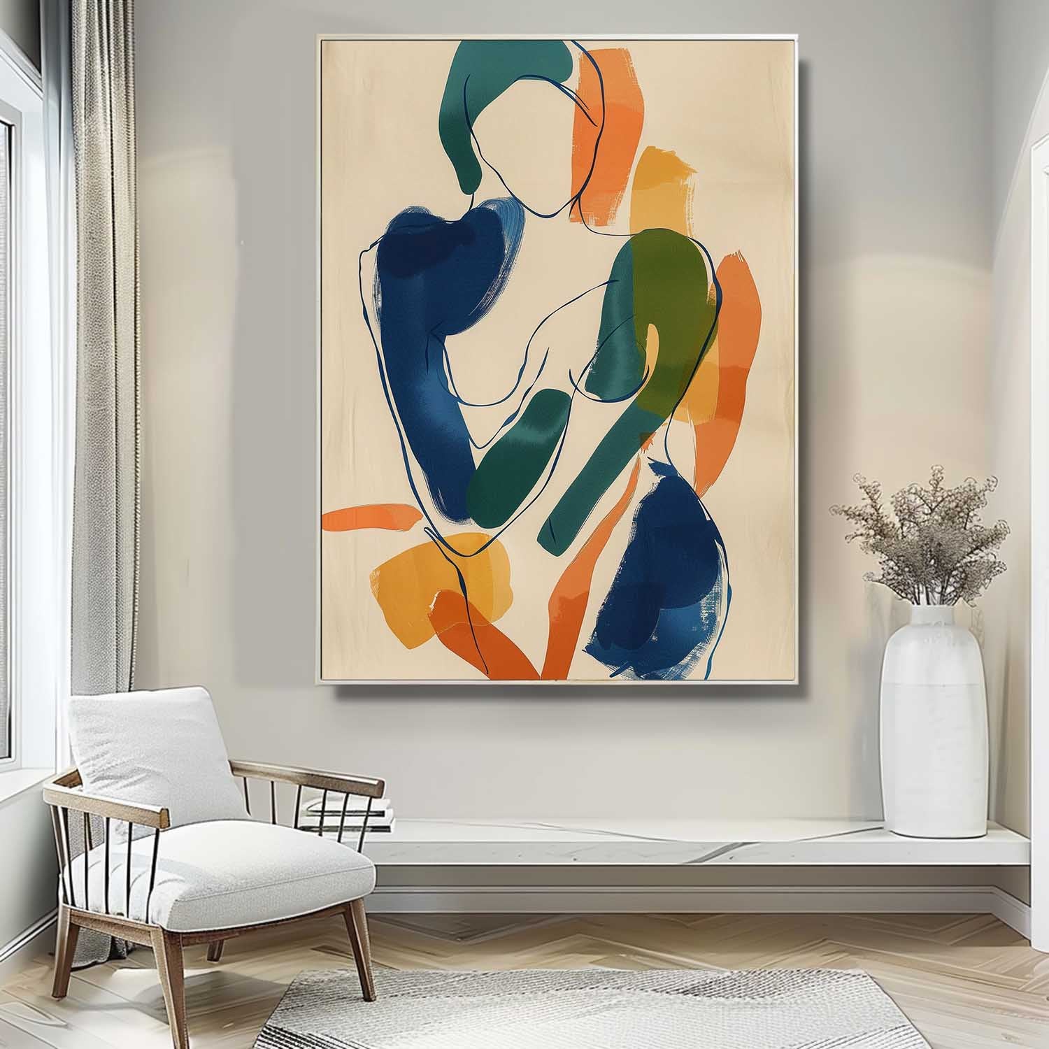 Abstract Minimalist Figure Canvas Painting Acrylic Framed Colorful Graffiti Female Wall Art Large Contemporary Art