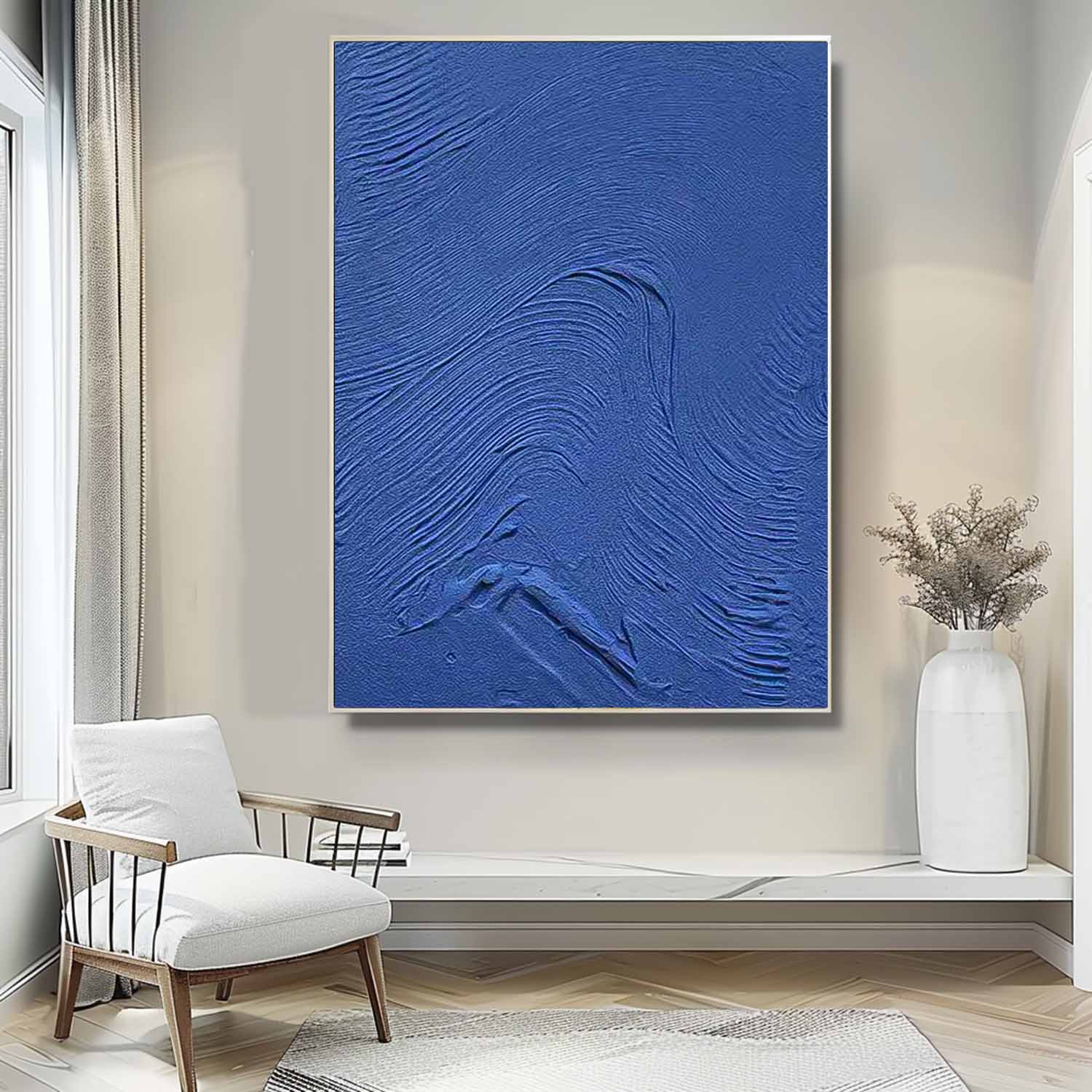 Large Wall Art Texture Minimalist Canvas Oil Painting Abstract Acrylic Painting Original Blue Artwork