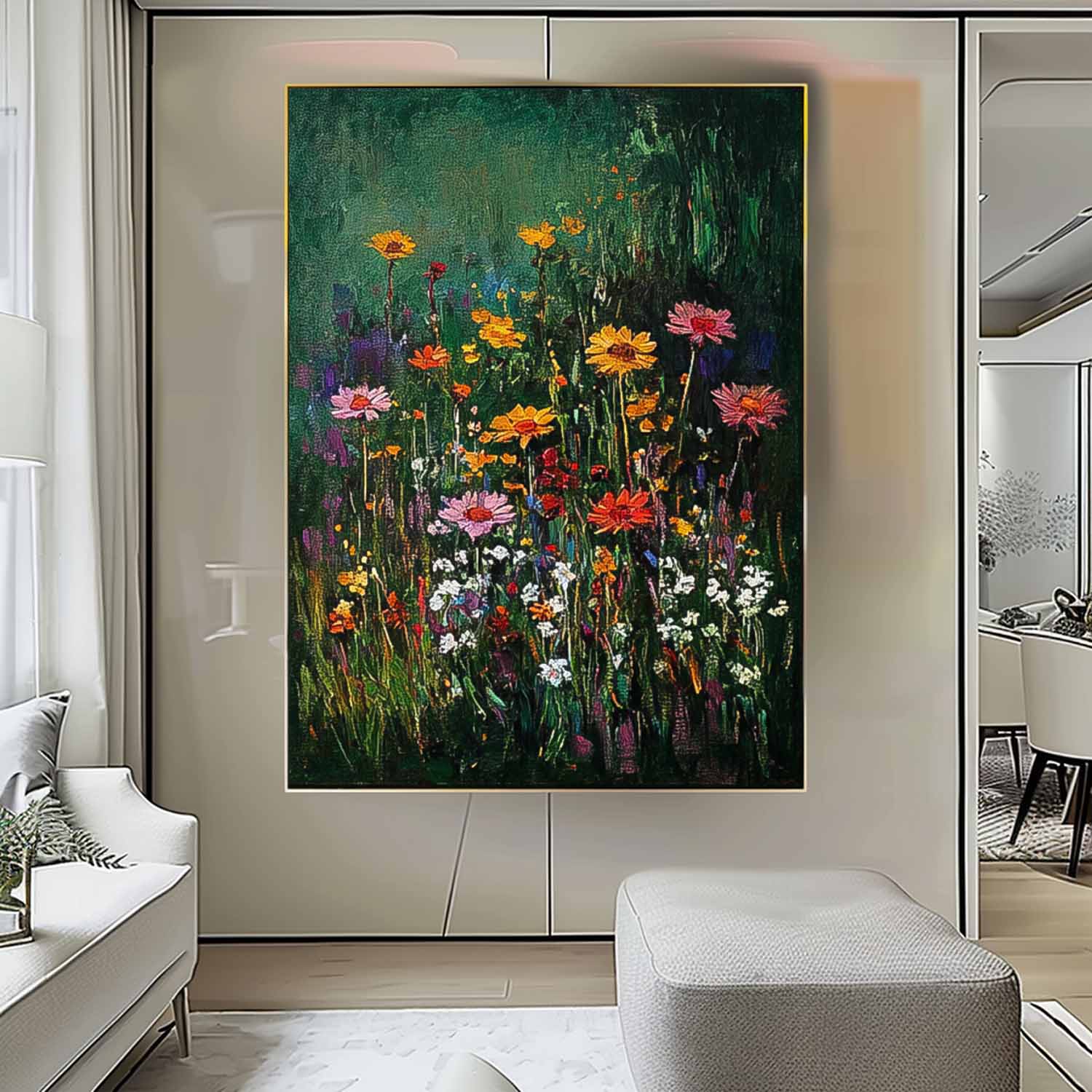 Big Original Texture Beautiful colorful Flowers Artwork Abstract Flower Oil Painting On Canvas Framed