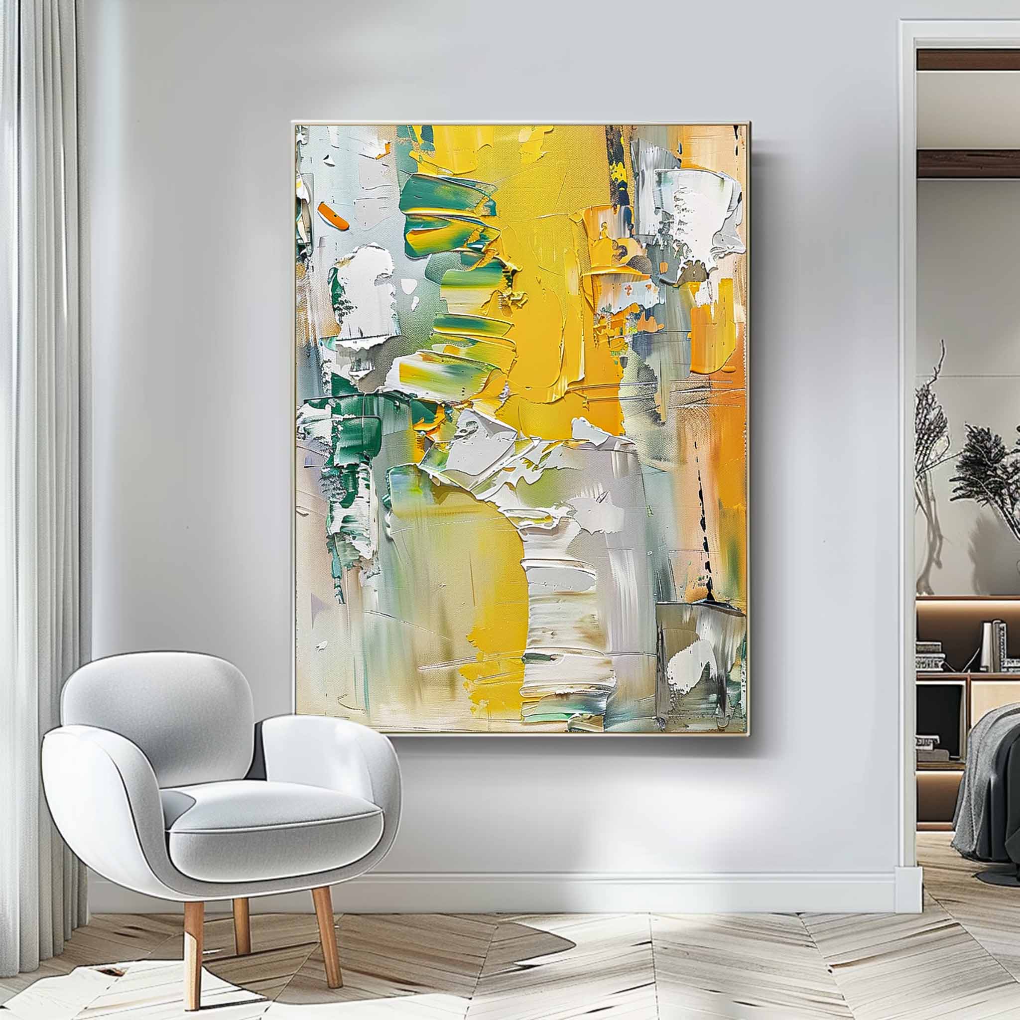 Vibrant Yellow Thick Texture Large Art Modern Abstract Artwork Original Oil Painting On Canvas Home Decor