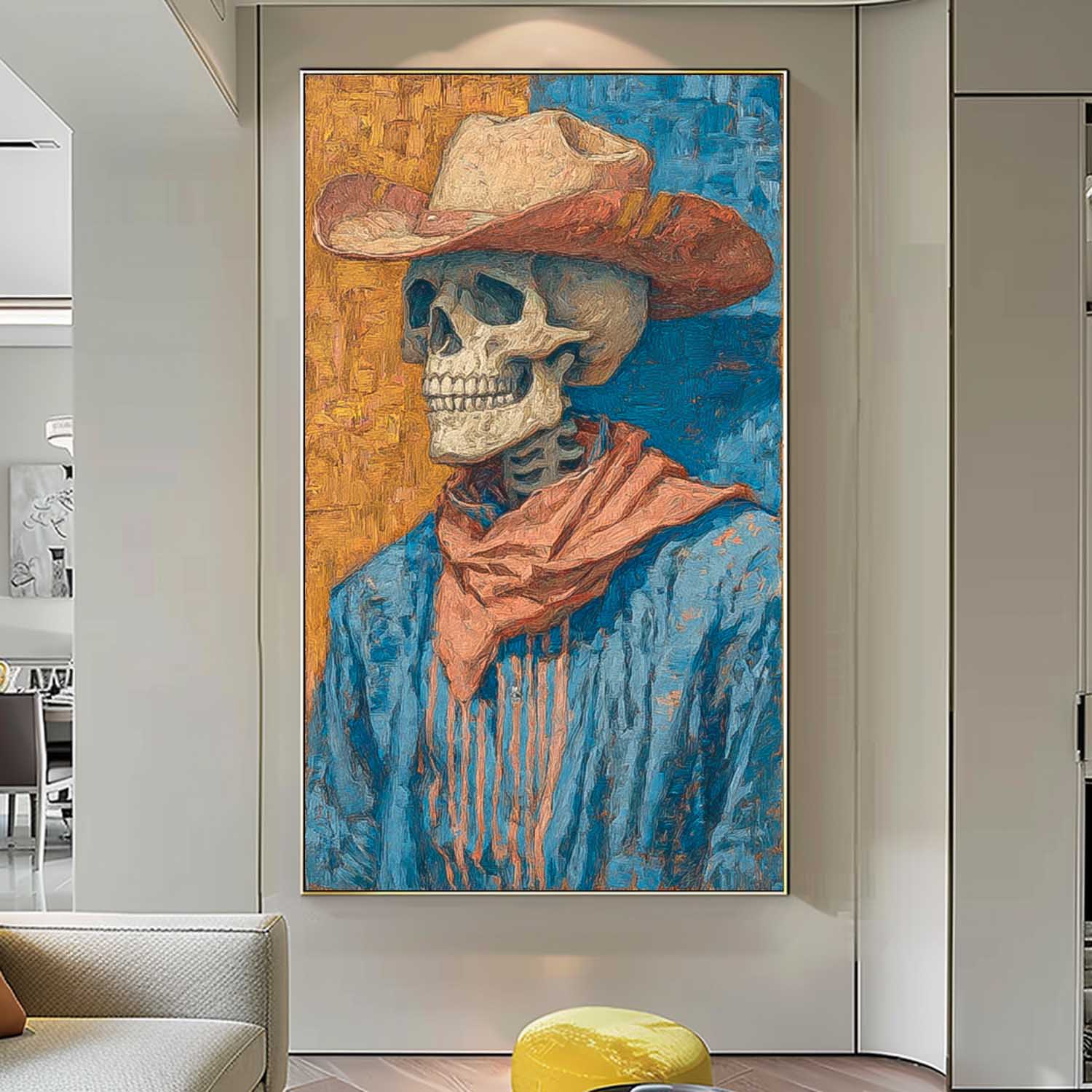Original Gentleman Skeleton Wall Art Large Skeleton Painting Framed Abstract Figures Acrylic painting