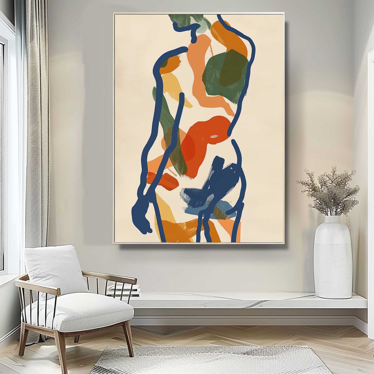 Vibrant Boho Original Abstract Body Line Outline Wall Art Figure Contour Acrylic Painting Minimalism Artwork