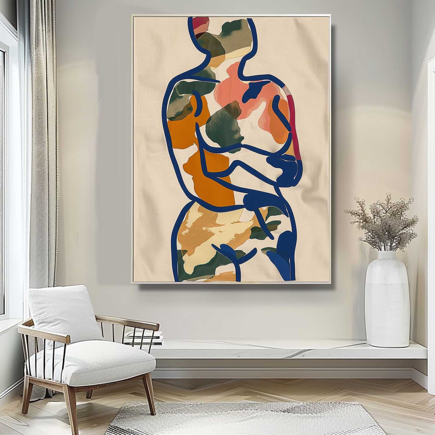 Minimalism Graffiti Oil painting Colors Original Abstract Body Line Outline Wall Art Figure Contour Acrylic Painting