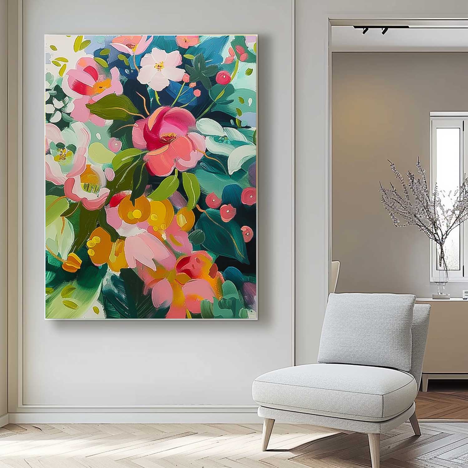 Abstract Flower Oil Painting on Canvas Large Original Watercolor Flowers Art Custom Painting Boho Wall Decor