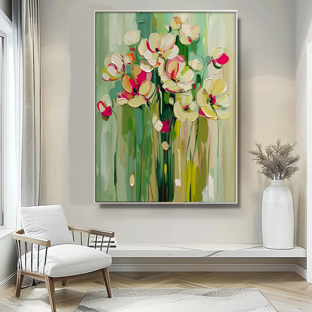 Large Textured Abstract Flower Paintings Contemporary Floral Paintings Summer Painting Framed Floral Wall Art