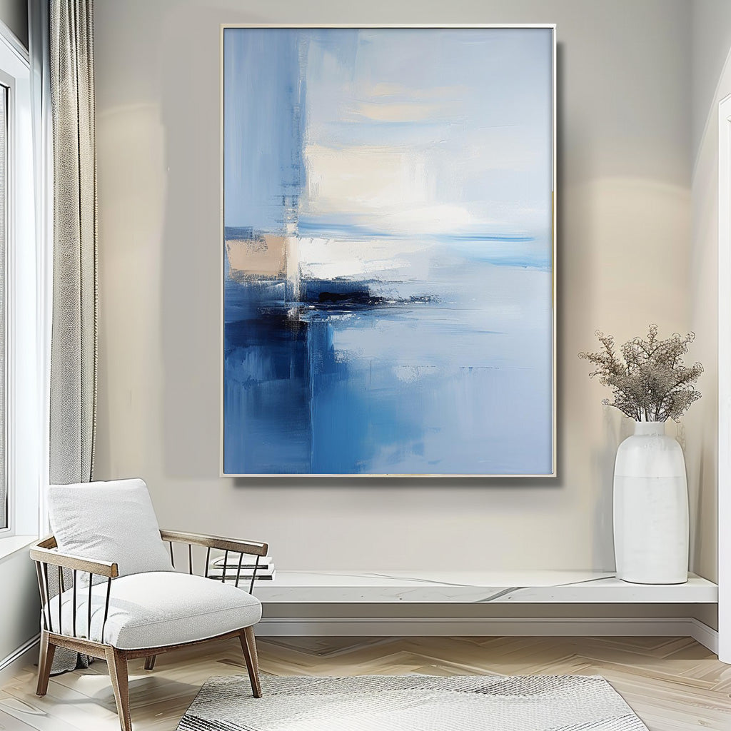Cheap Blue Abstract Wall Art Large Contemporary Abstract Landscape Acrylic Painting On Canvas