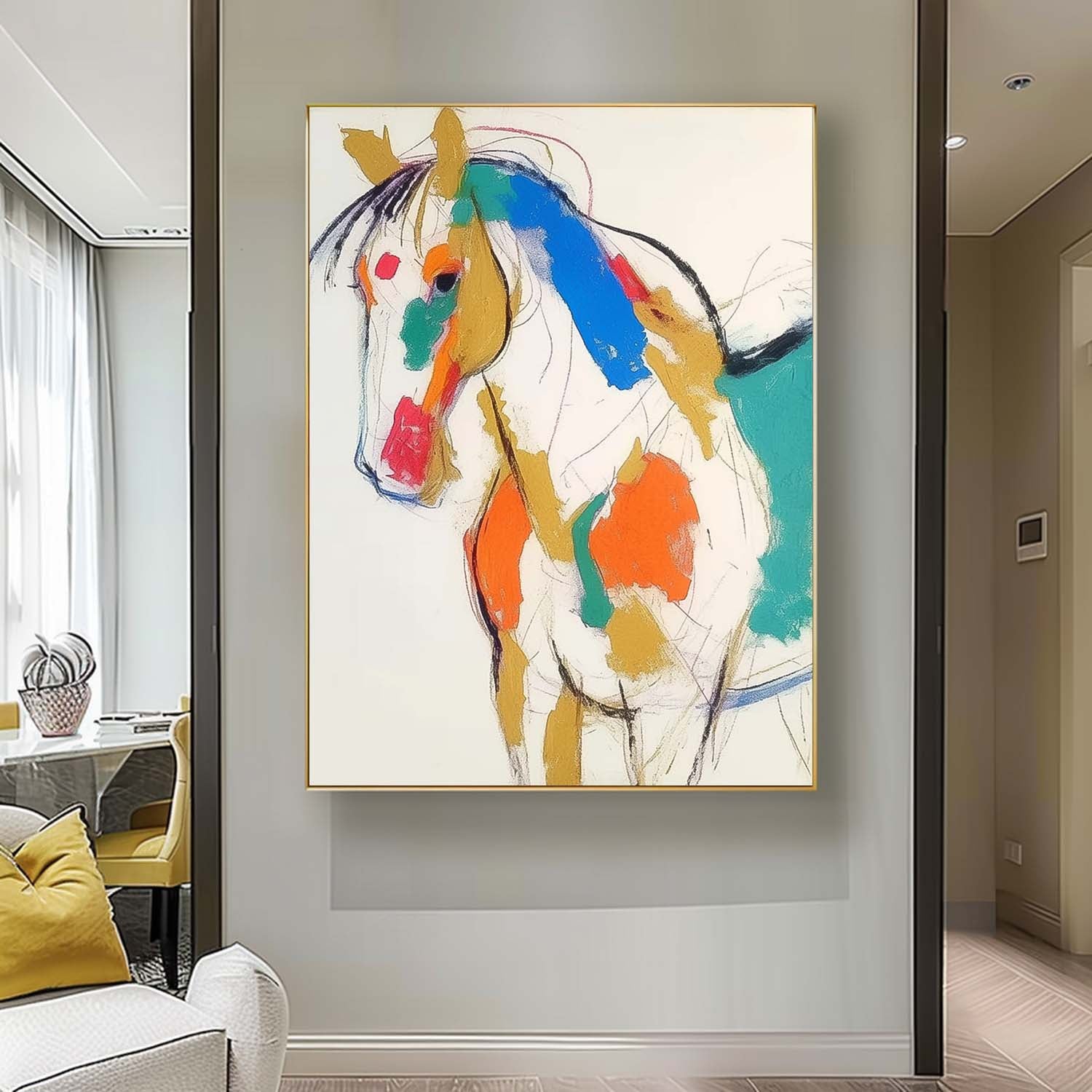 Minimalism Animal Oil Painting Large Horse Acrylic Painting Modern Colorful Abstract Wall Art Home Decor