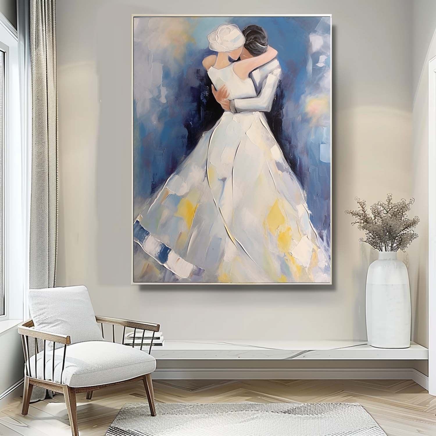 Original Wall Art Character Outline Painting Large Texture Painting Framed Wedding Artwork Anniversary Wedding Gift