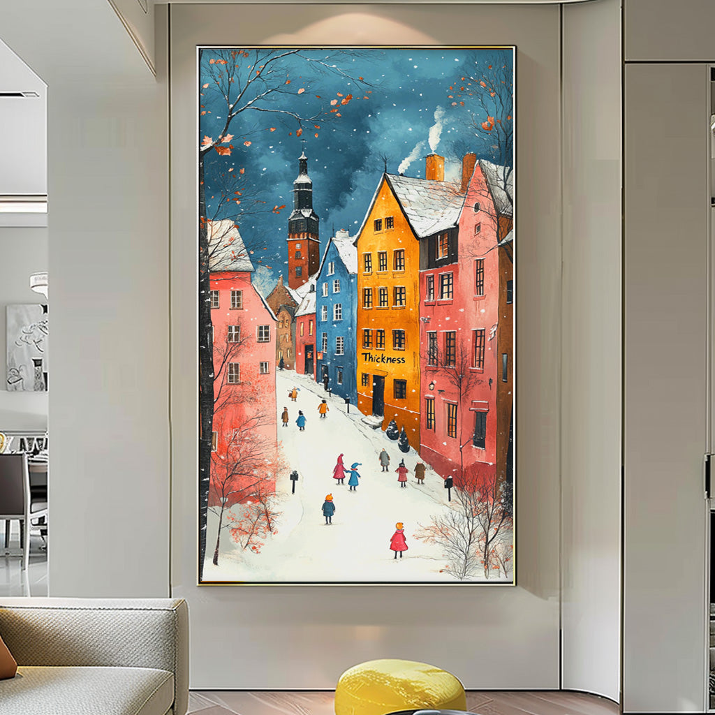 Original Winter Color Architectural Landscape Oil Painting Large Wall Art Abstract Scenery Painting Home Decot