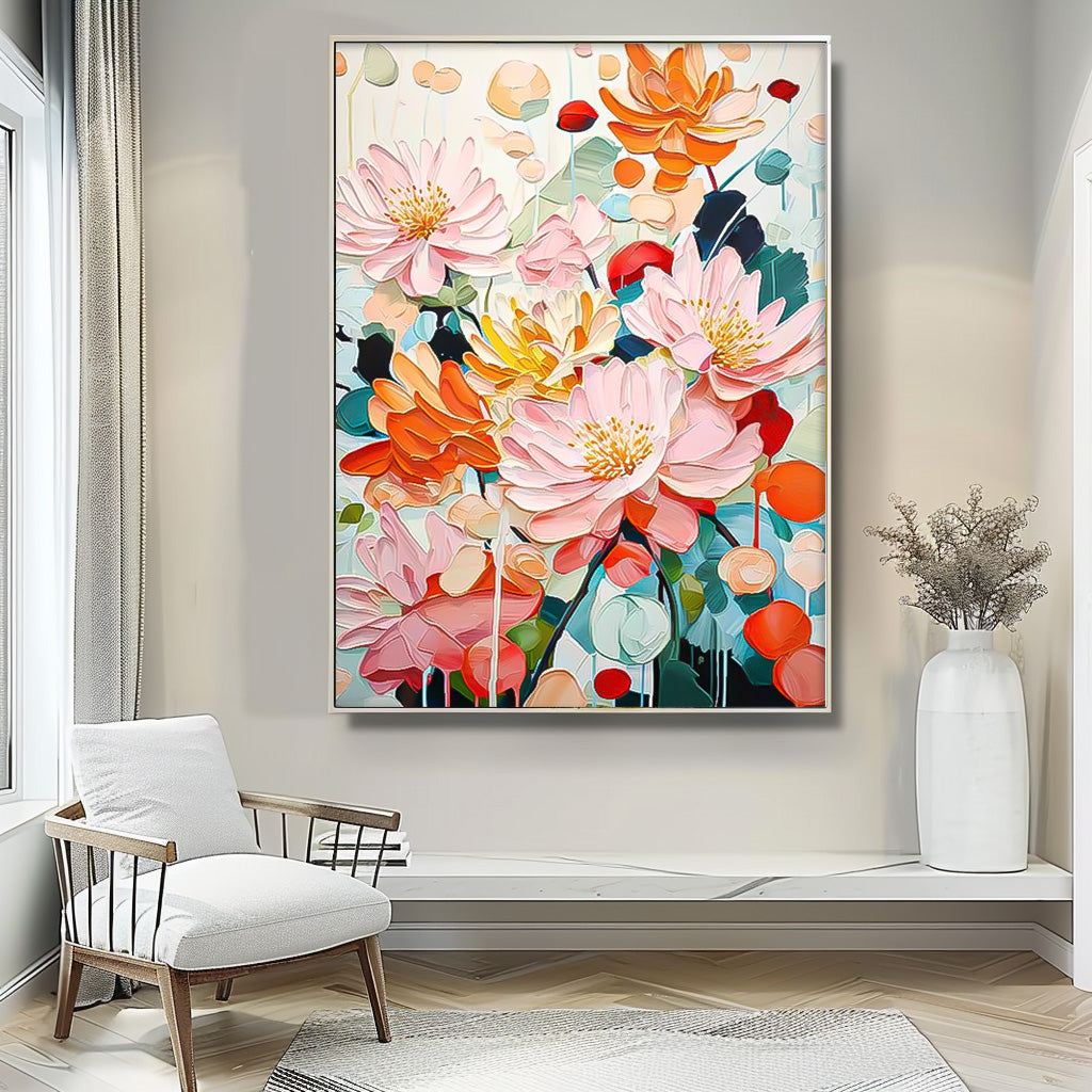 Abstract Colorful Chrysanthemum Flower Oil Painting on Canvas Big Original Texture Flowers Artwork