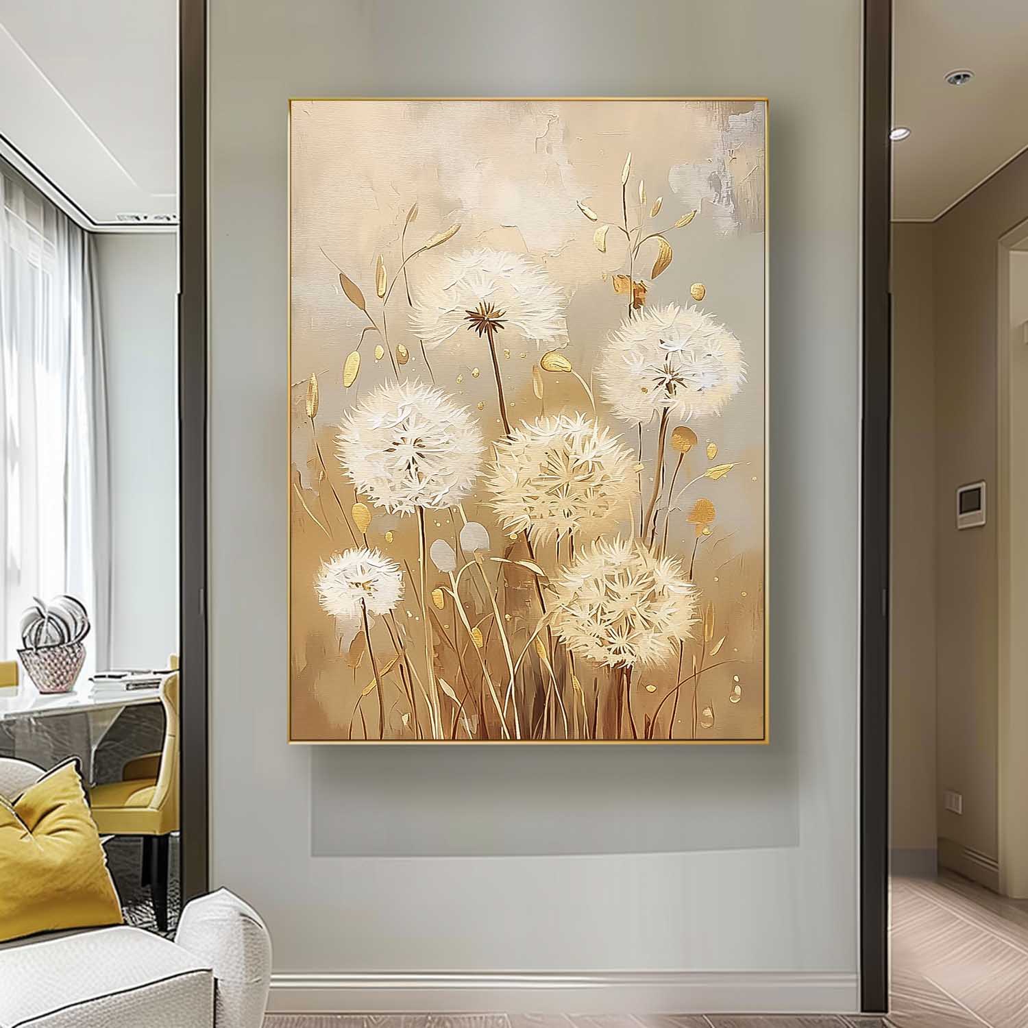 Large Original Texture Flowers Art Abstract Flower Oil Painting on Canvas Delicate Dandelion Painting Wall Decor