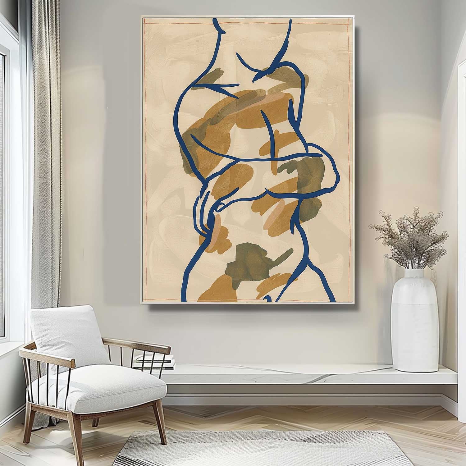 Minimalism Artwork Figure Contour Acrylic Painting Nordic Style Original Abstract Body Line Outline Wall Art